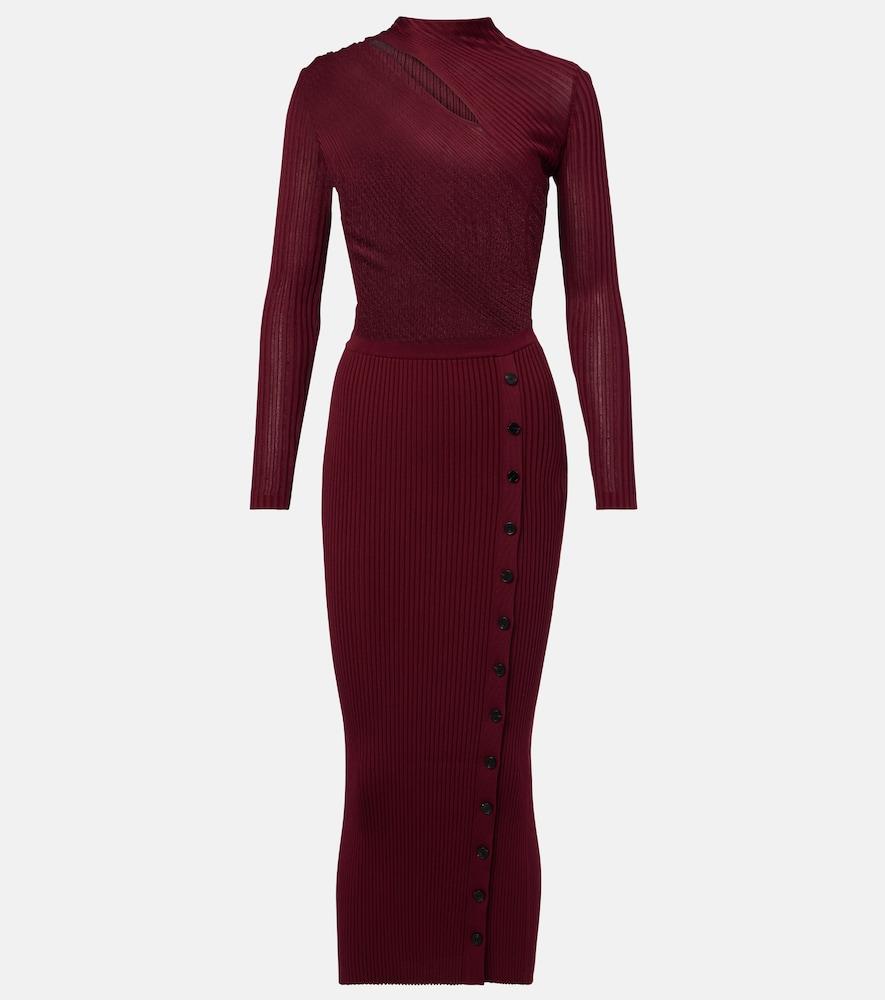 self portrait cut out knit midi dress Self-Portrait Cutout Ribbed-Knit in Red Revera tech