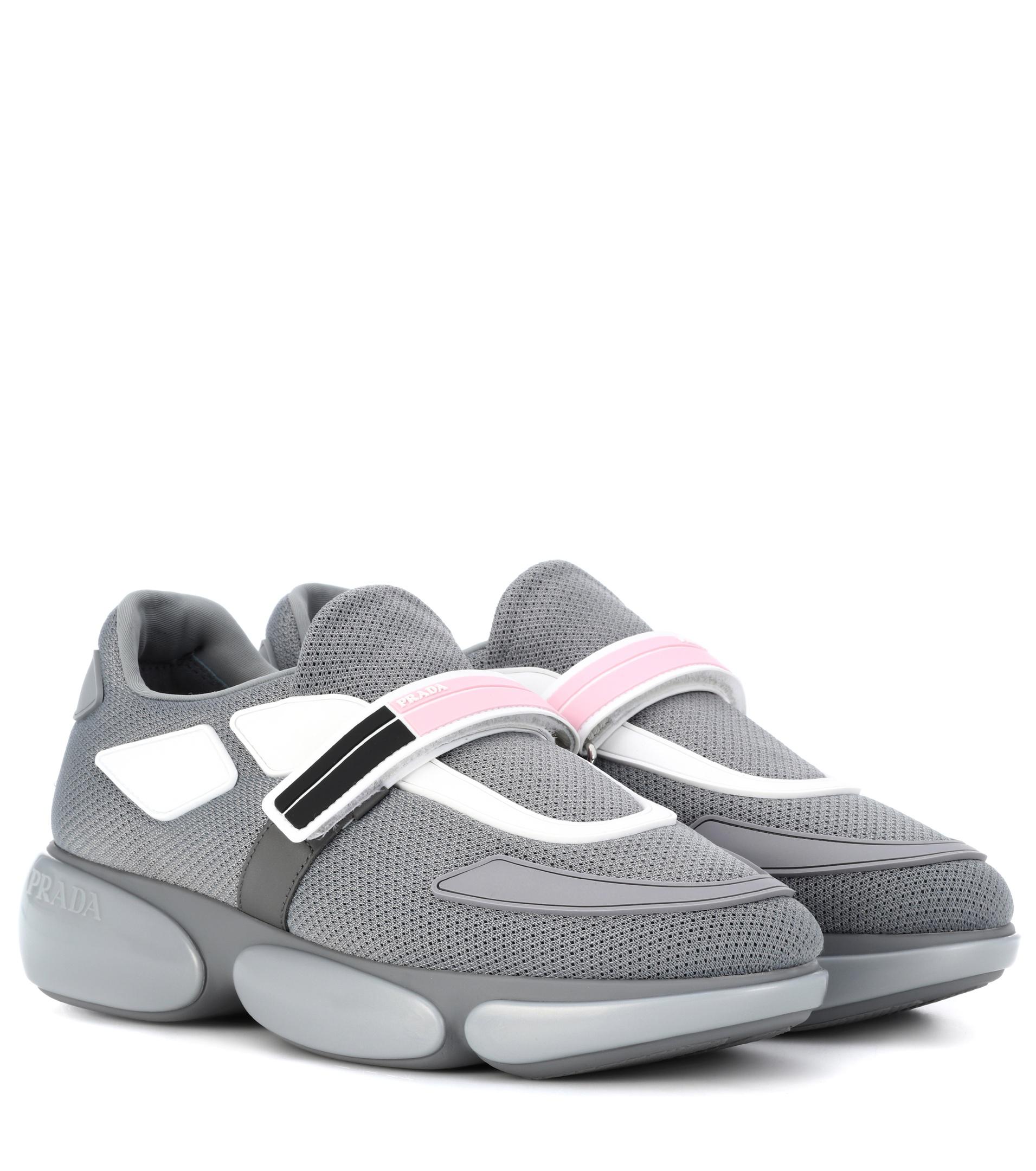 Prada Cloudbust Leather-trimmed Mesh Sneakers in Grey (Gray) - Lyst