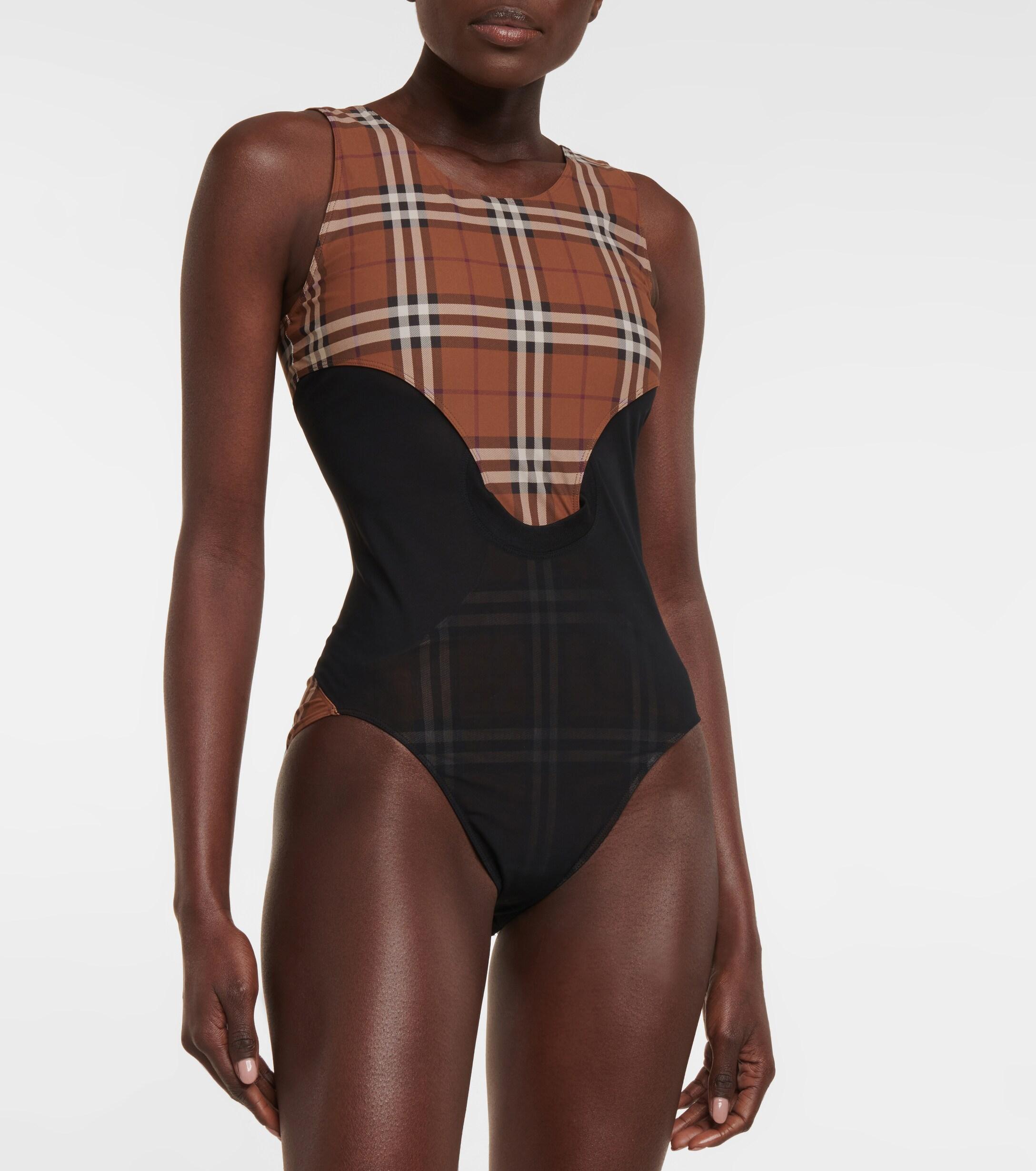 Burberry Synthetic Vintage Check Jersey And Mesh Bodysuit in Brown - Save  30% | Lyst