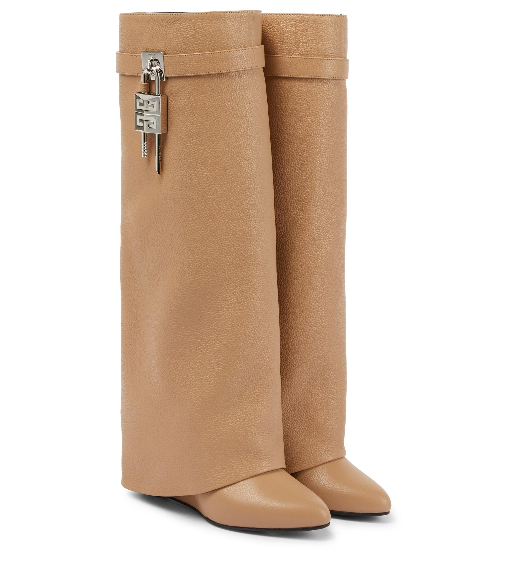 Givenchy Shark Lock Leather Knee-high Boots in Brown | Lyst