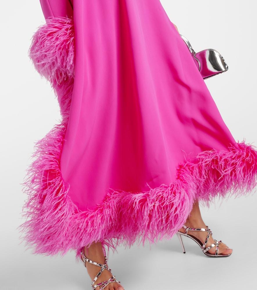 valentino pink dress with feathers Crepe Couture feather-trimmed midi dress in pink - Valentino