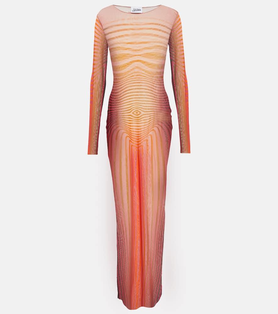 Jean Paul Gaultier Striped Mesh Maxi Dress in Orange Lyst