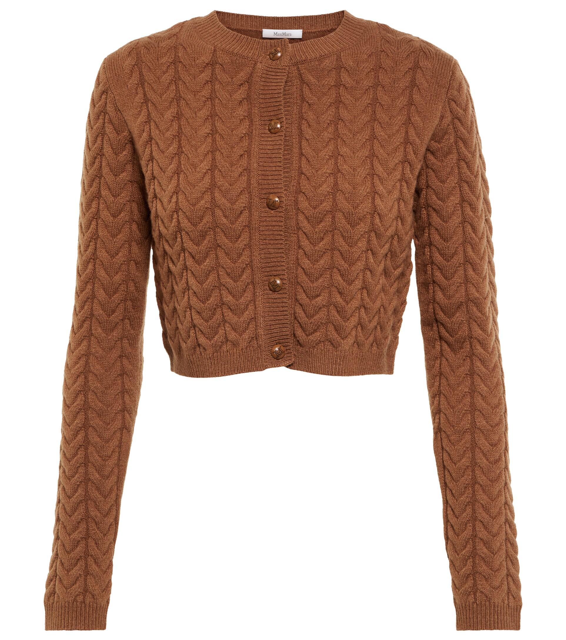 Max Mara Cableknit Woolblend Cardigan in Brown Lyst