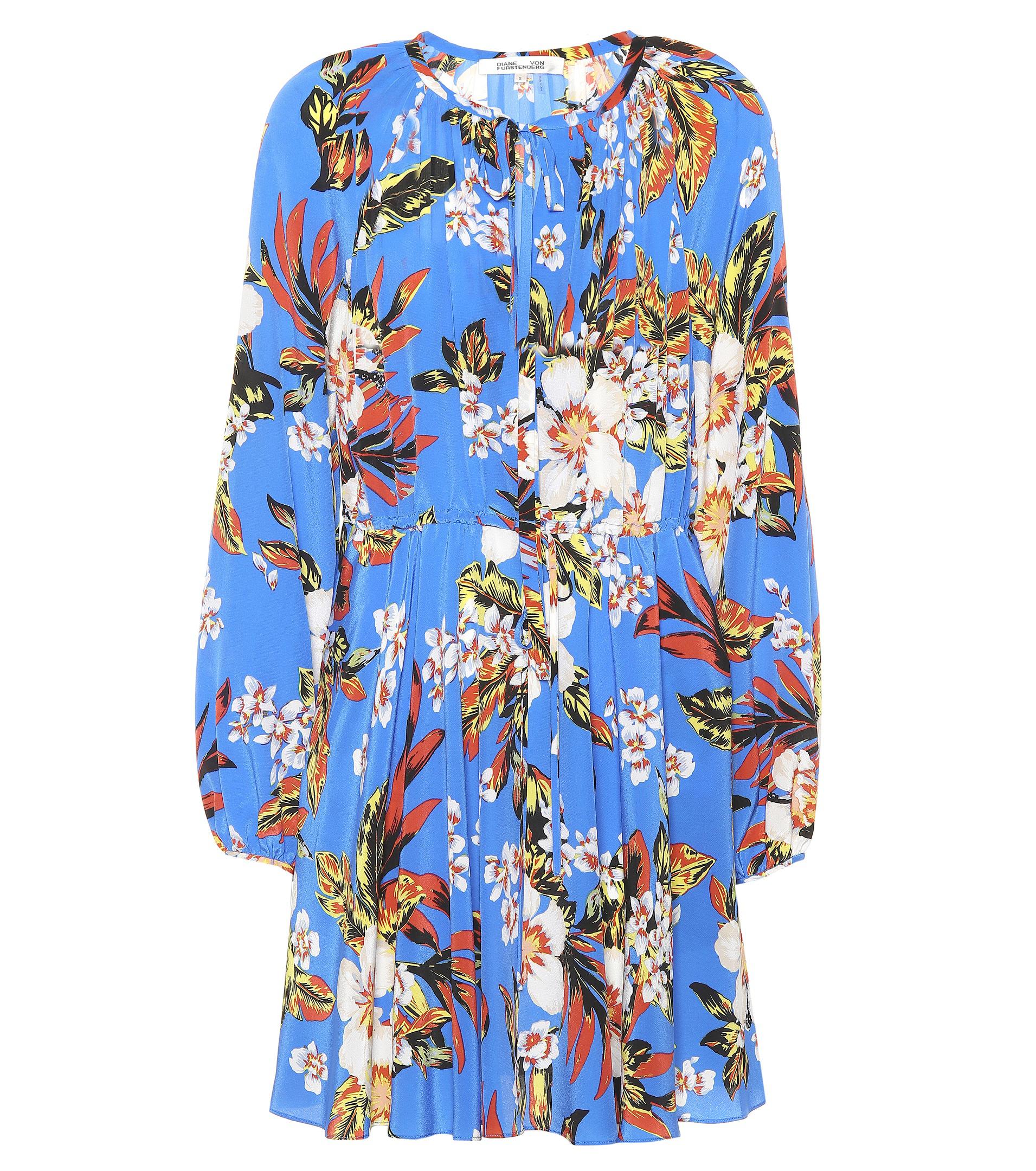 Diane von Furstenberg Floral Silk Dress in Blue - Lyst