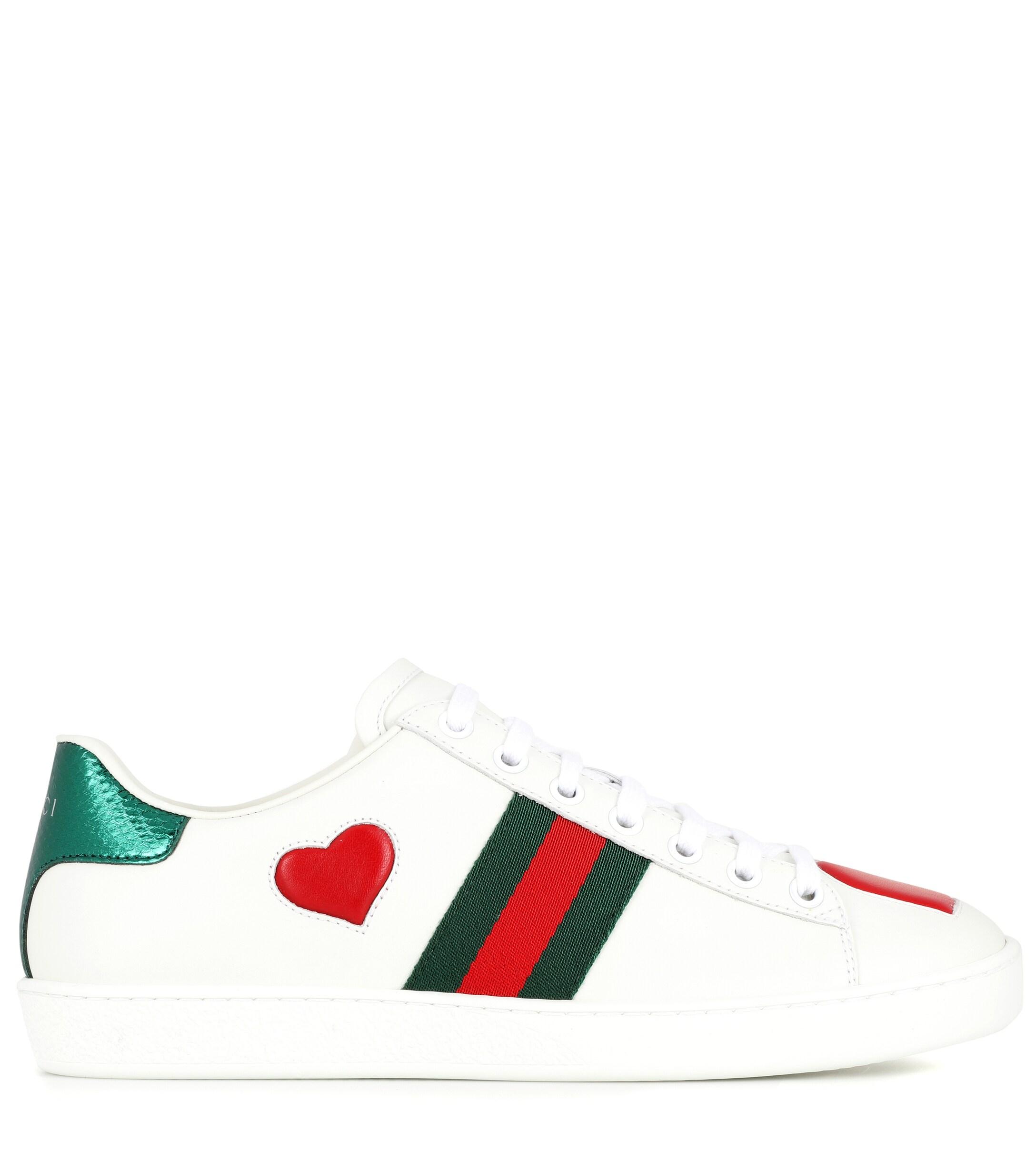 Gucci Ace Heart-embellished Leather Sneakers in White | Lyst
