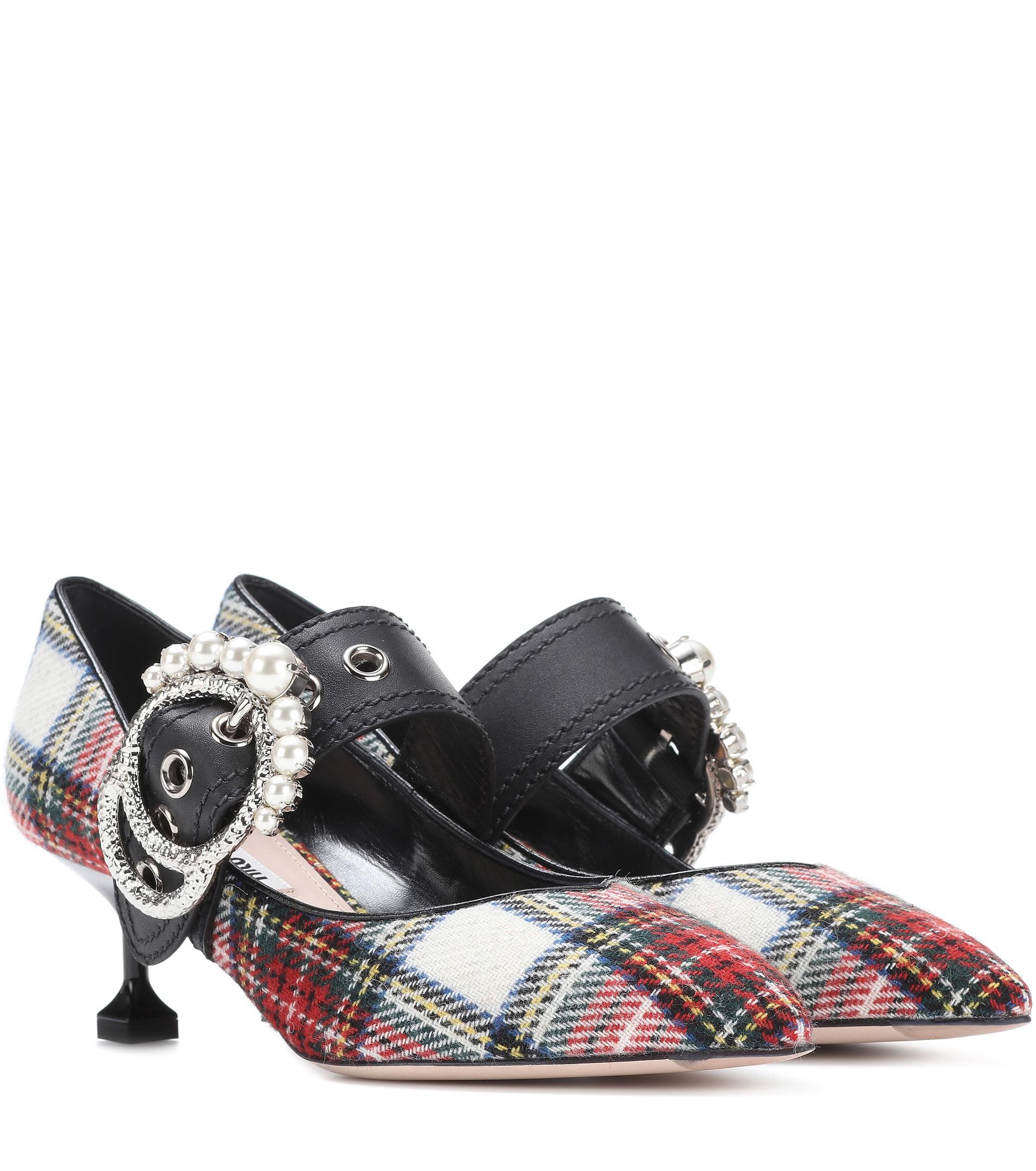 plaid kitten heel pumps