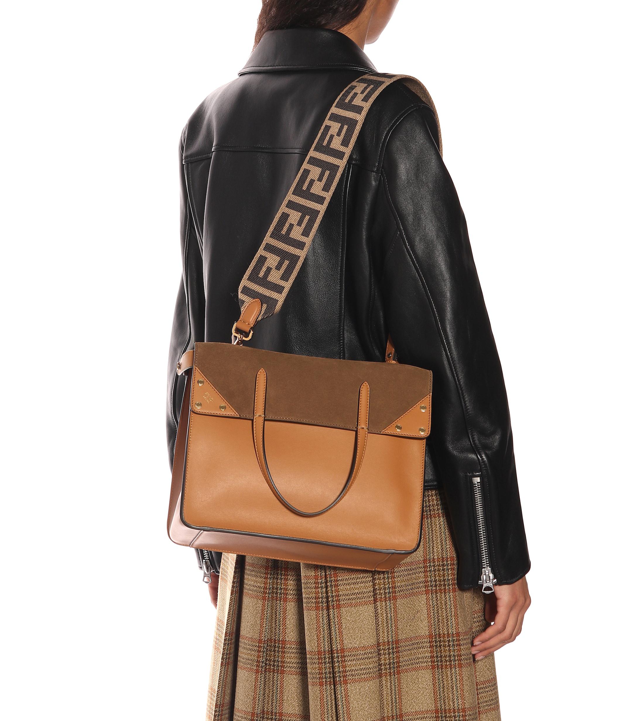 Fendi Flip Leather And Suede Shoulder Bag in Brown - Lyst