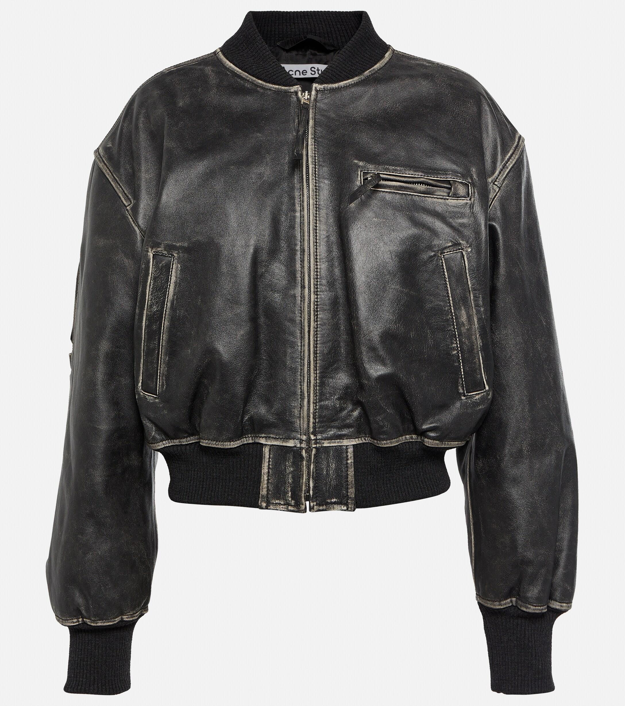 Acne Studios Cropped Leather Bomber Jacket in Black Lyst Australia