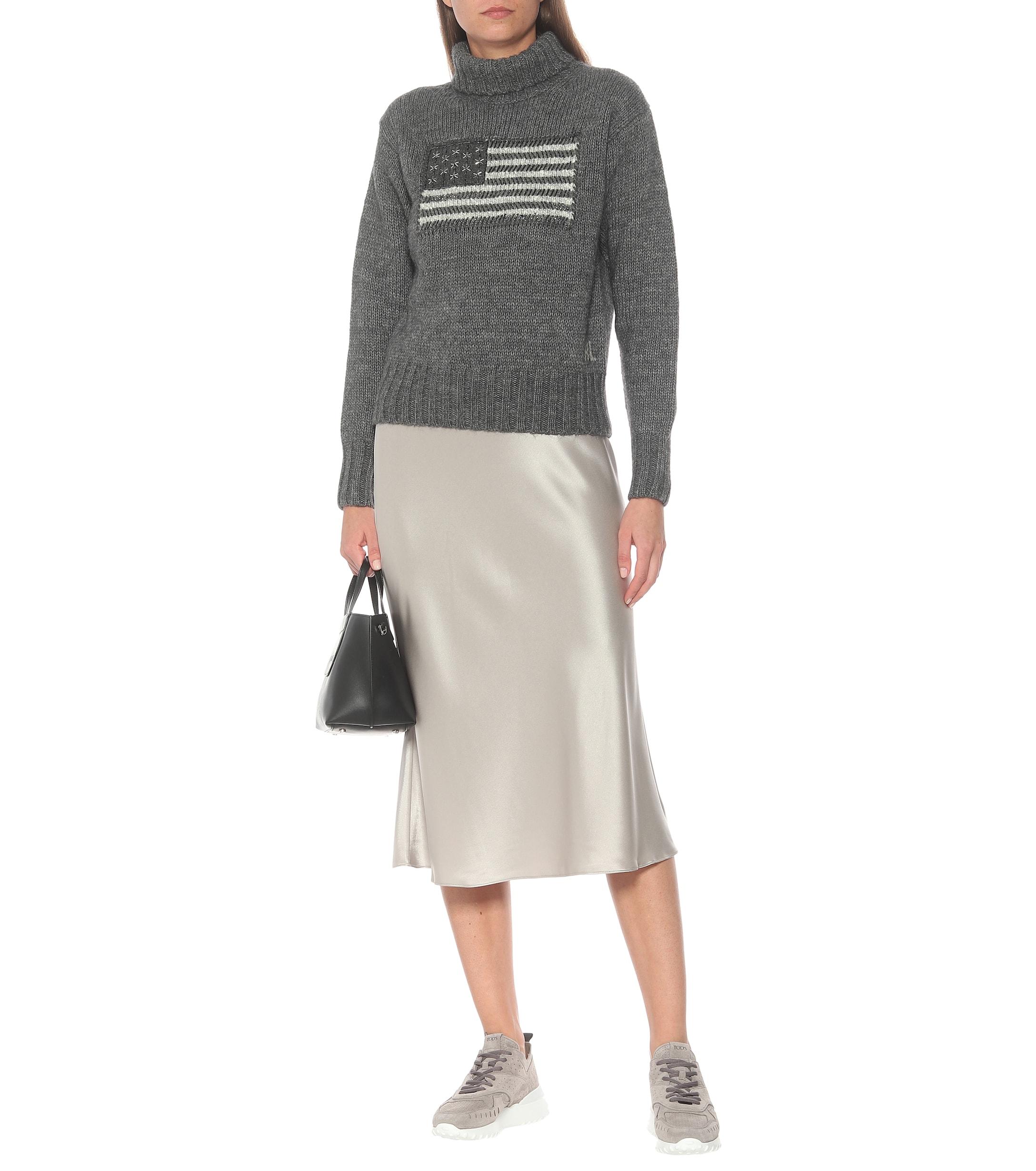 Polo Ralph Lauren Satin Midi Skirt in Silver (Gray) | Lyst