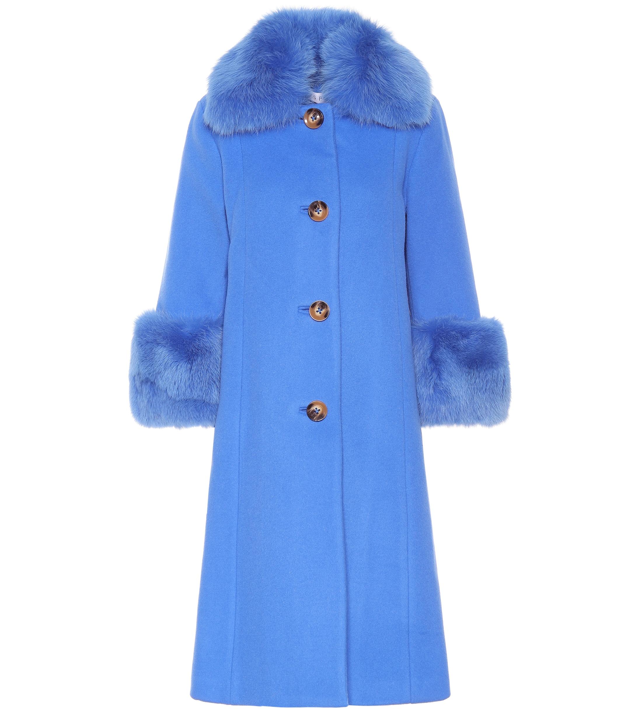 Saks Potts Yvonne Fur-trimmed Wool Coat in Blue - Lyst