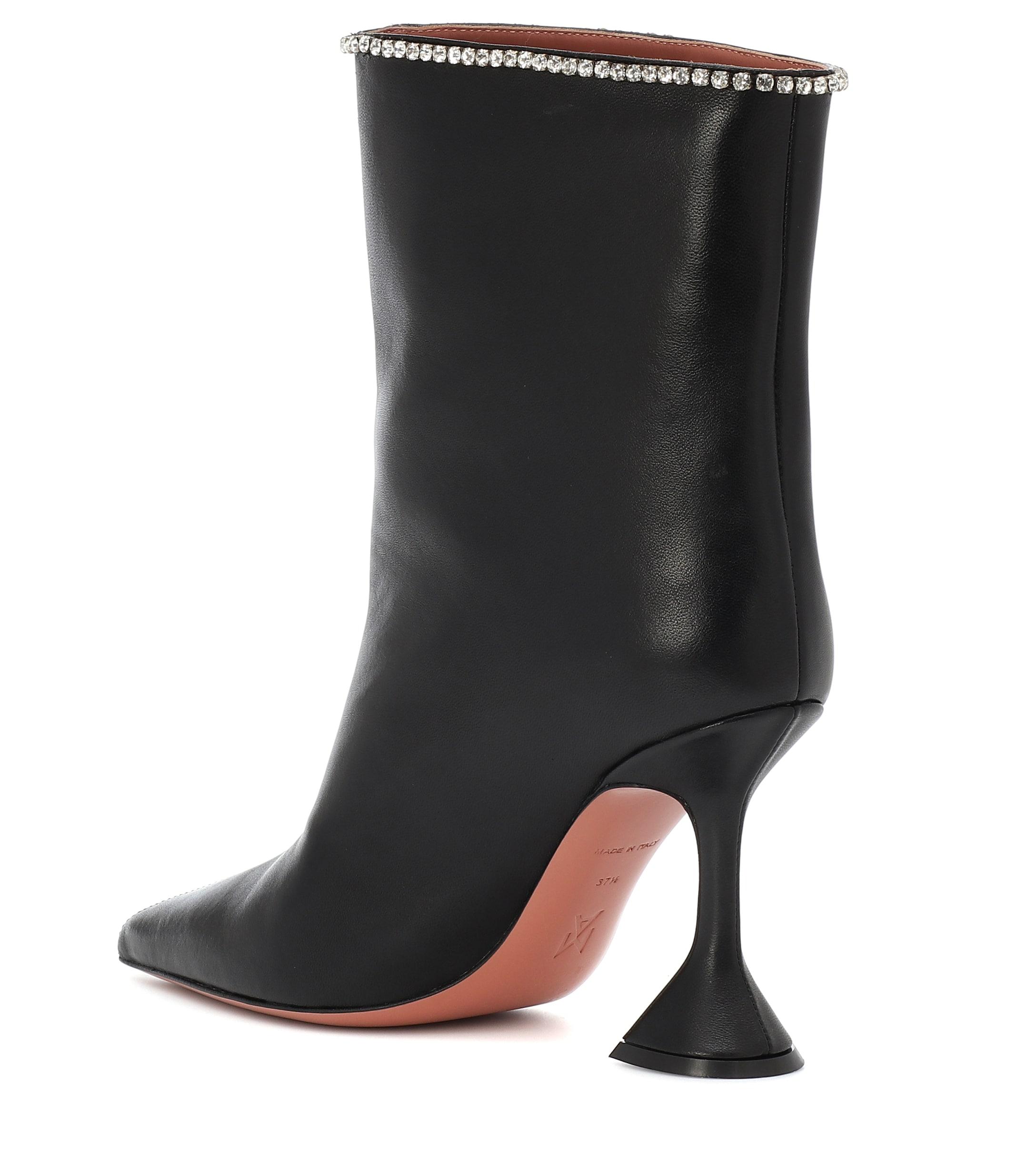 AMINA MUADDI Leather Mia Crystal-embellished Ankle Boots in Black - Lyst