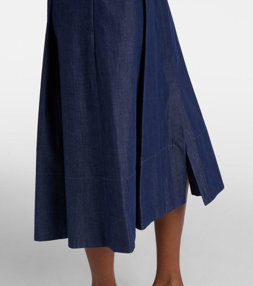 vince denim shirt dress Women's Cotton-linen Chambray A-Line Dress, Indigo, Size XL