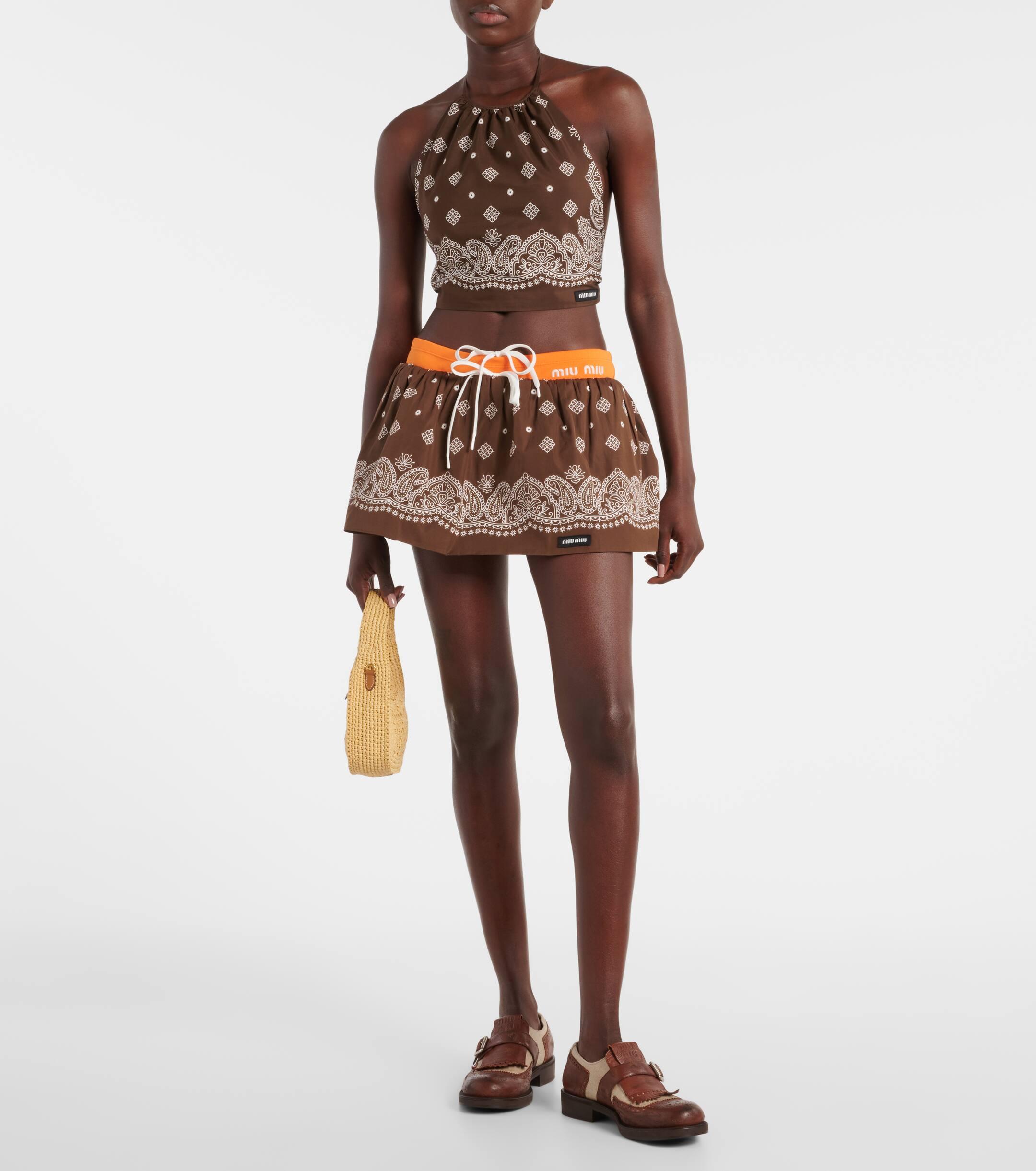 Miu Miu Bandana Cotton Poplin Miniskirt in Brown | Lyst UK