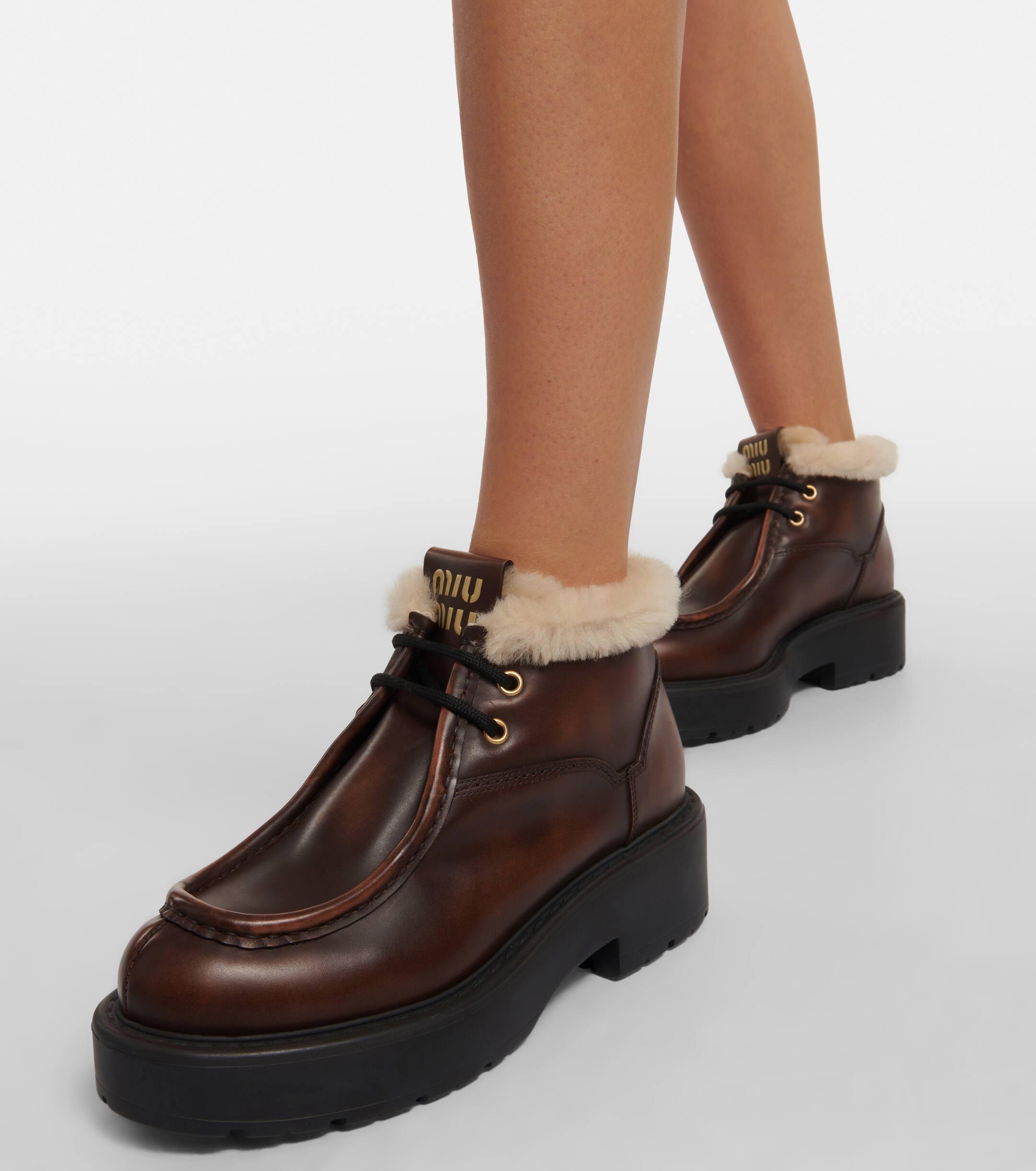 Miu Miu Platform Ankle Boots Miu Miu Shearling-trimmed Leather