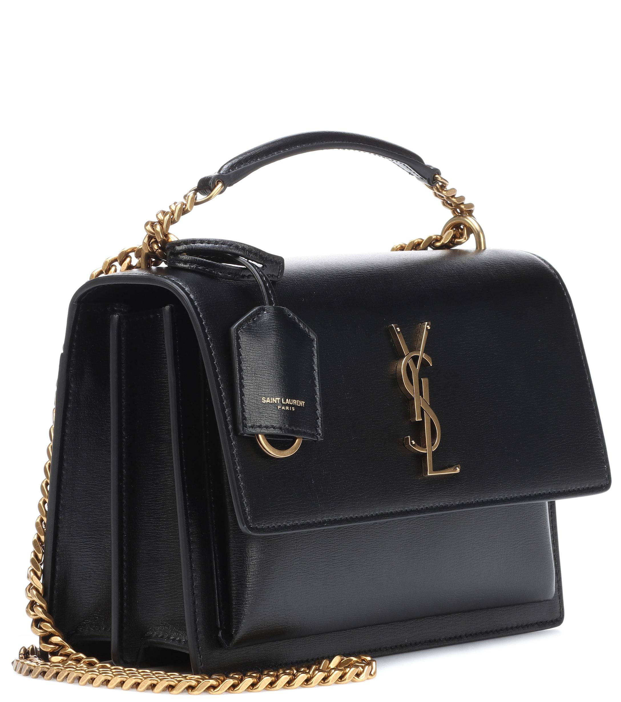 Saint Laurent Medium Sunset Monogram Leather Shoulder Bag in Nero