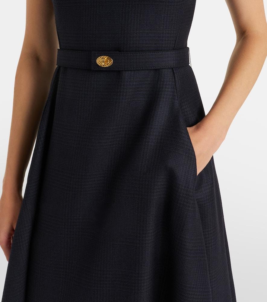 Burberry Prince Of Wales Check Wool Midi Dress in Blue Lyst