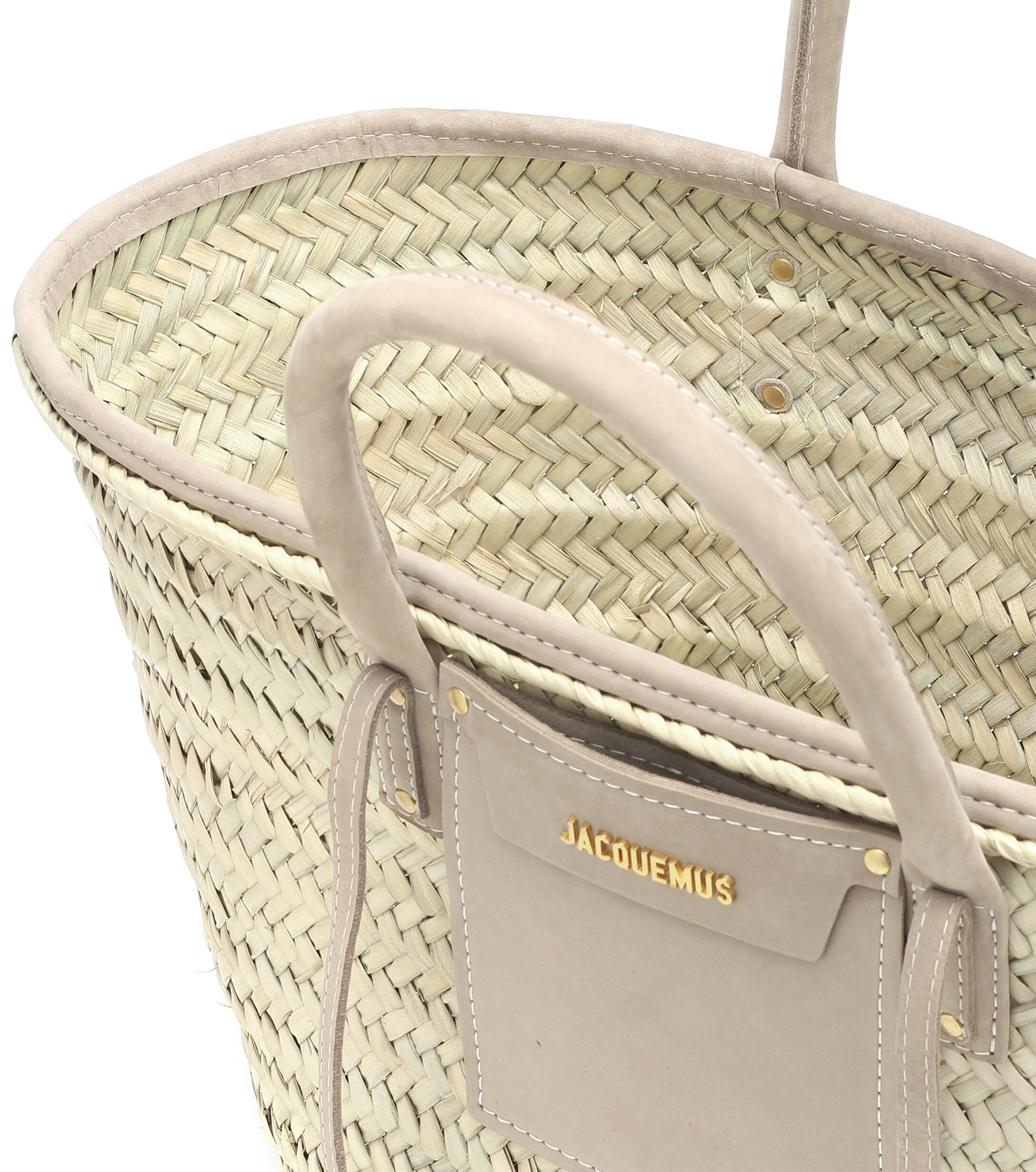 Jacquemus Leather Le Panier Soleil Straw Tote in Beige (Natural) | Lyst
