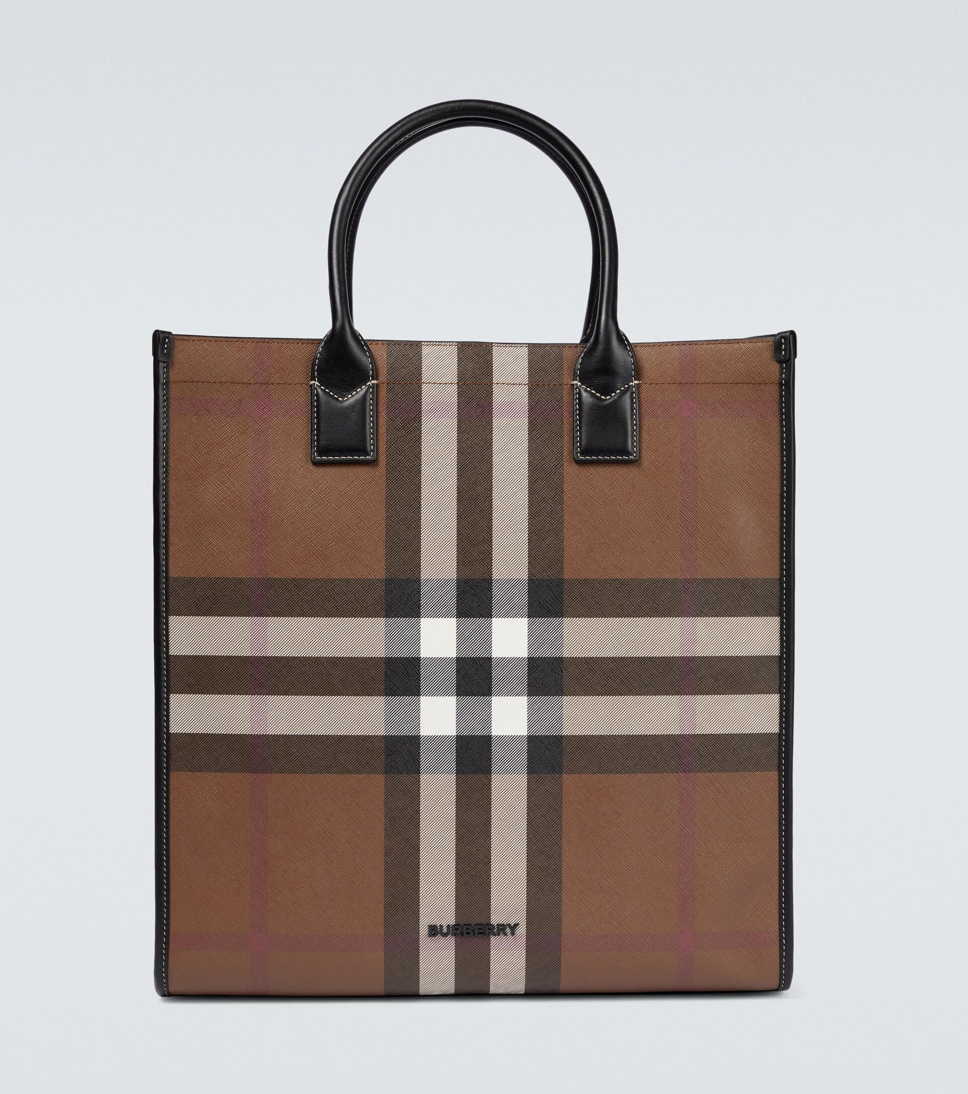 Burberry Denny Checked Tote Bag in Brown for Men | Lyst