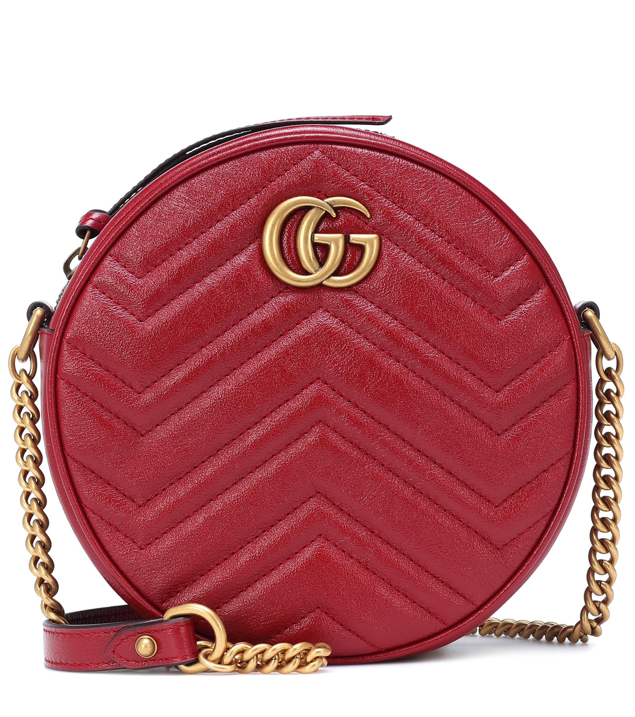 Gucci GG Marmont Mini Round Shoulder Bag Leather Ceris in Red | Lyst