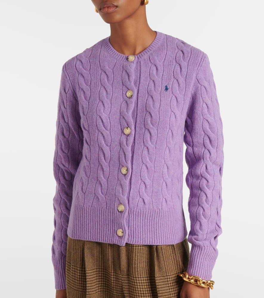 Polo Ralph Lauren Cable-Knit Wool And Cashmere Cardigan in Purple