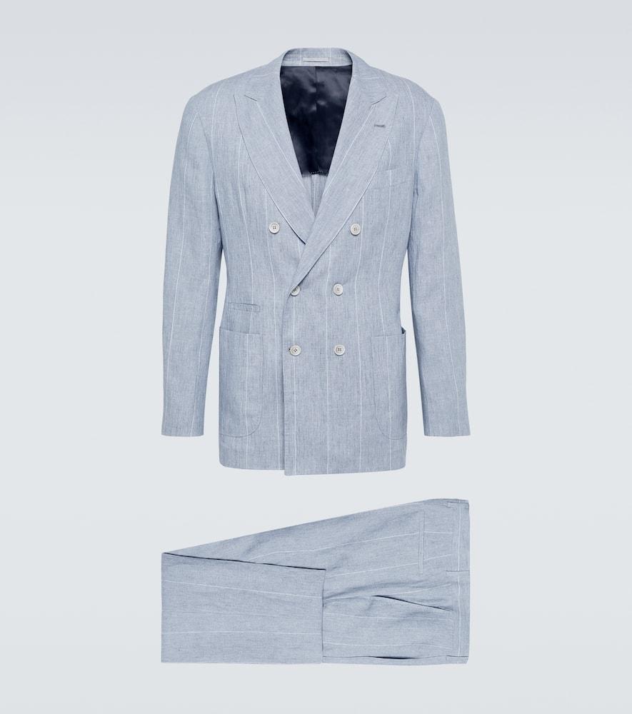 Brunello Cucinelli Striped Double-Breasted Linen Suit in