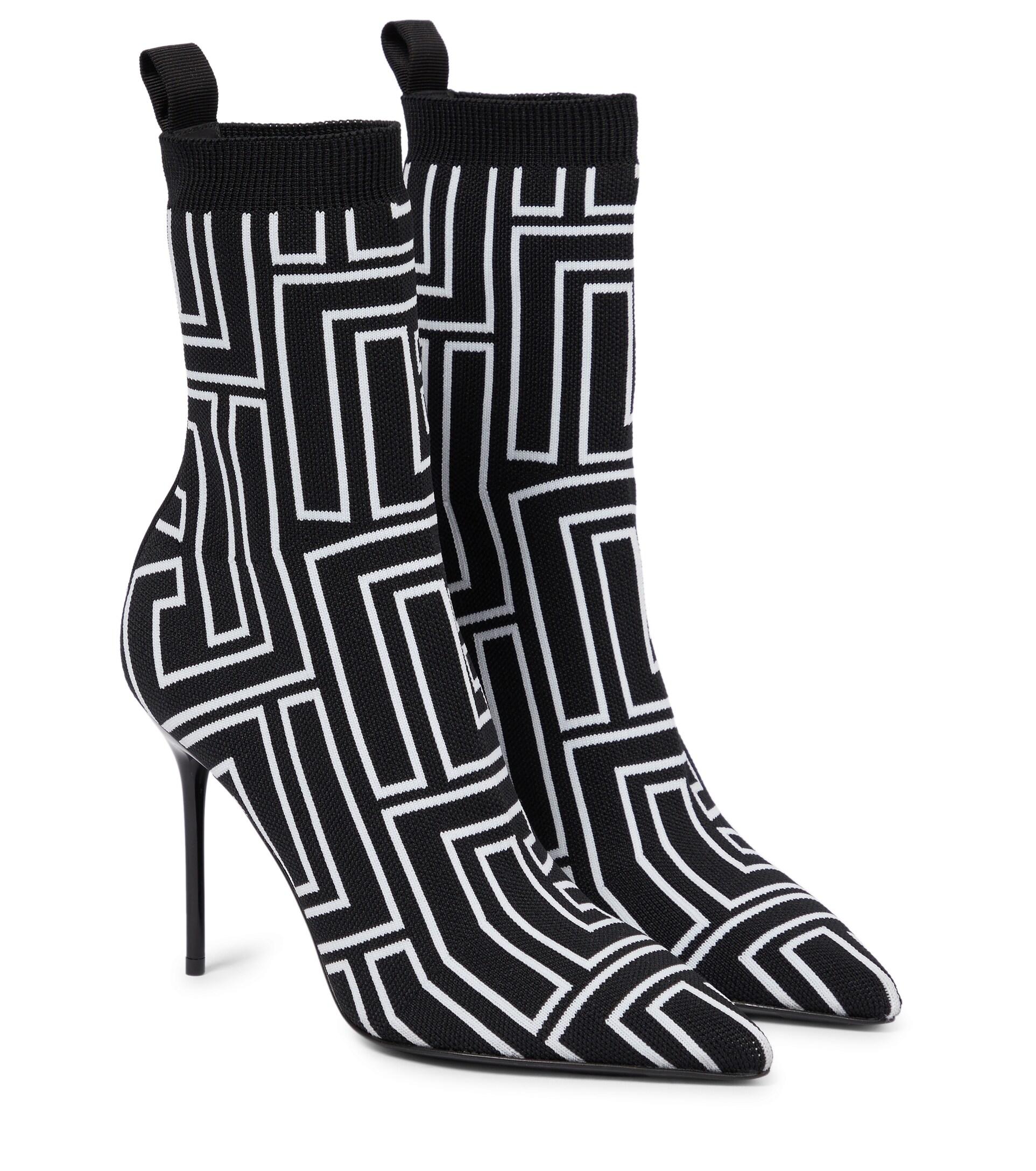 Balmain Skye Jacquard Sock Boots in Black | Lyst