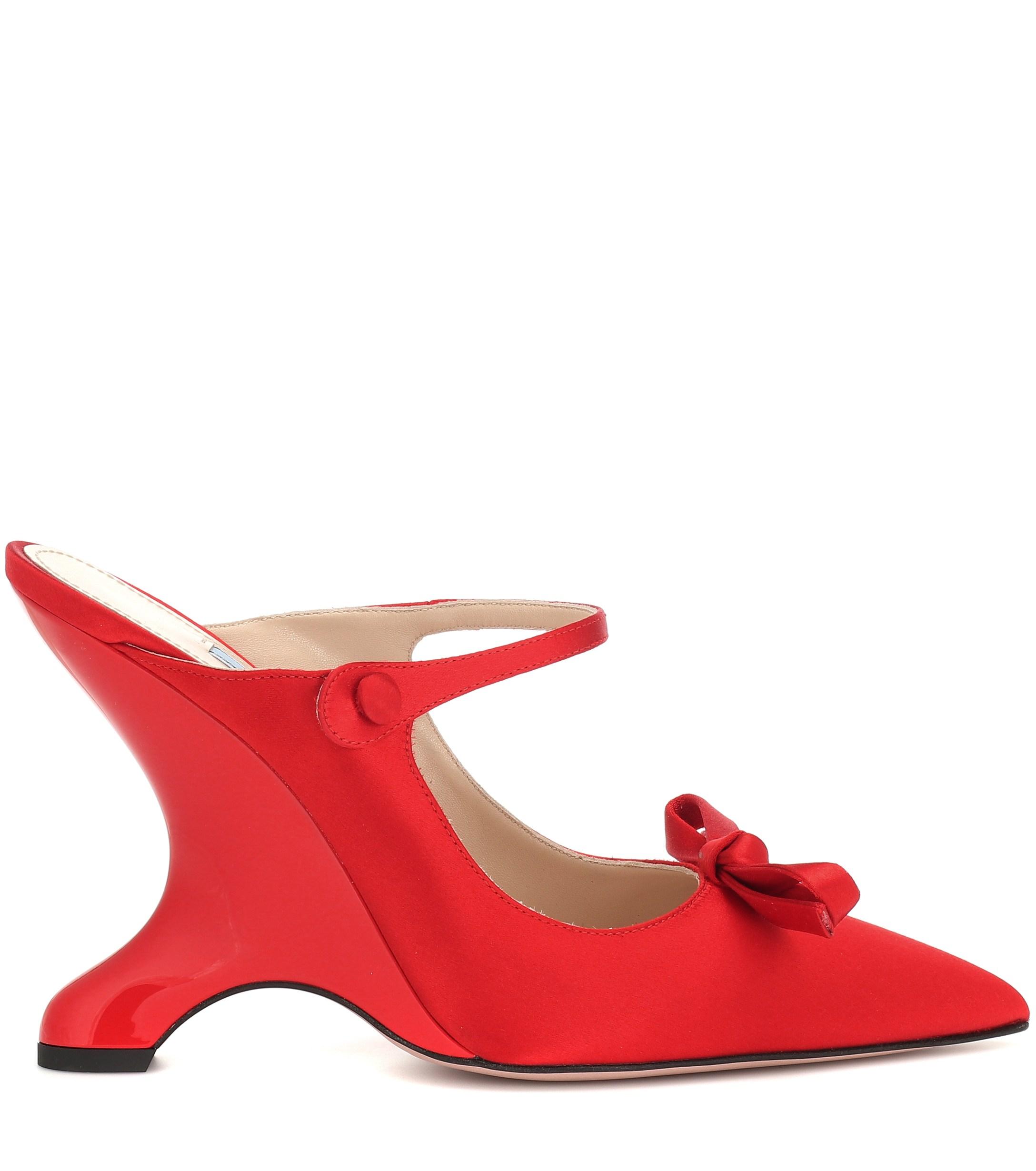 Prada Angled Heel Satin Pumps in Red | Lyst