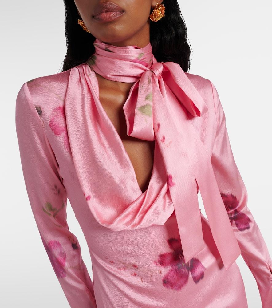Blumarine Printed Silk-Blend Satin Maxi Dress in Pink | Lyst