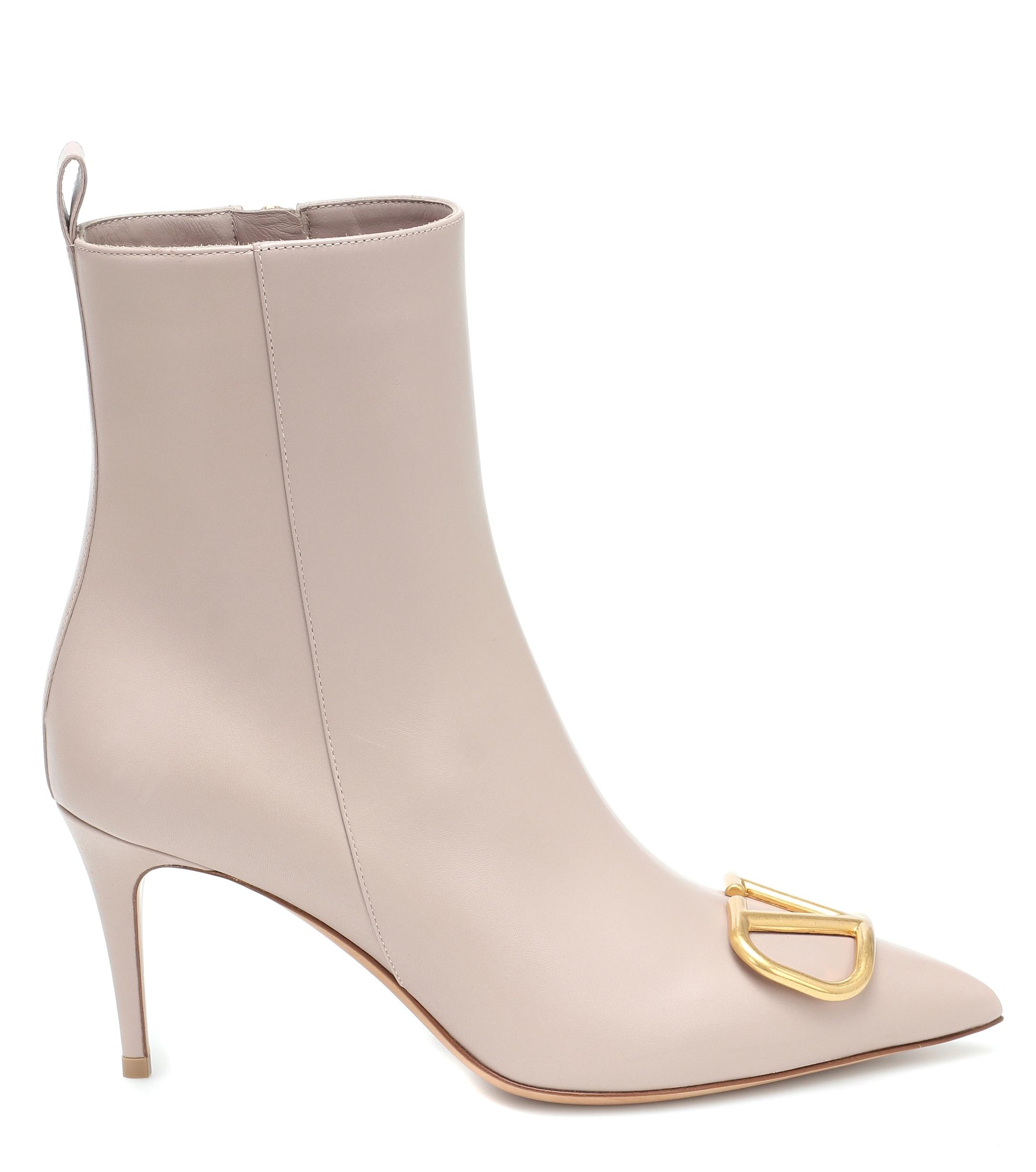 Valentino Garavani Vlogo Leather Ankle Boots in Pink - Lyst