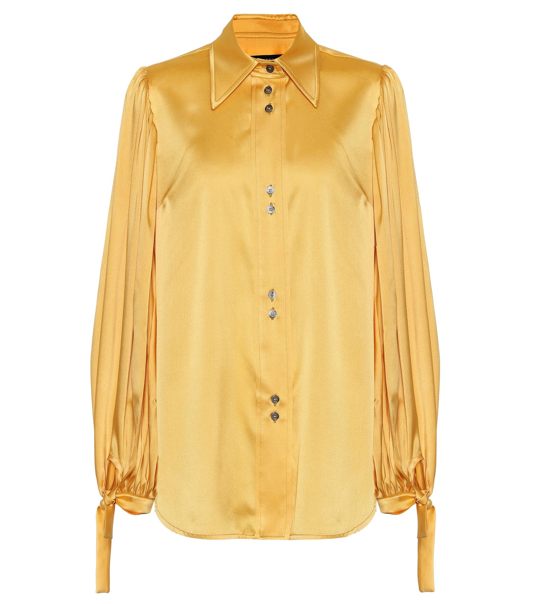 Ellery Monpi Stretch-silk Satin Blouse in Yellow - Lyst