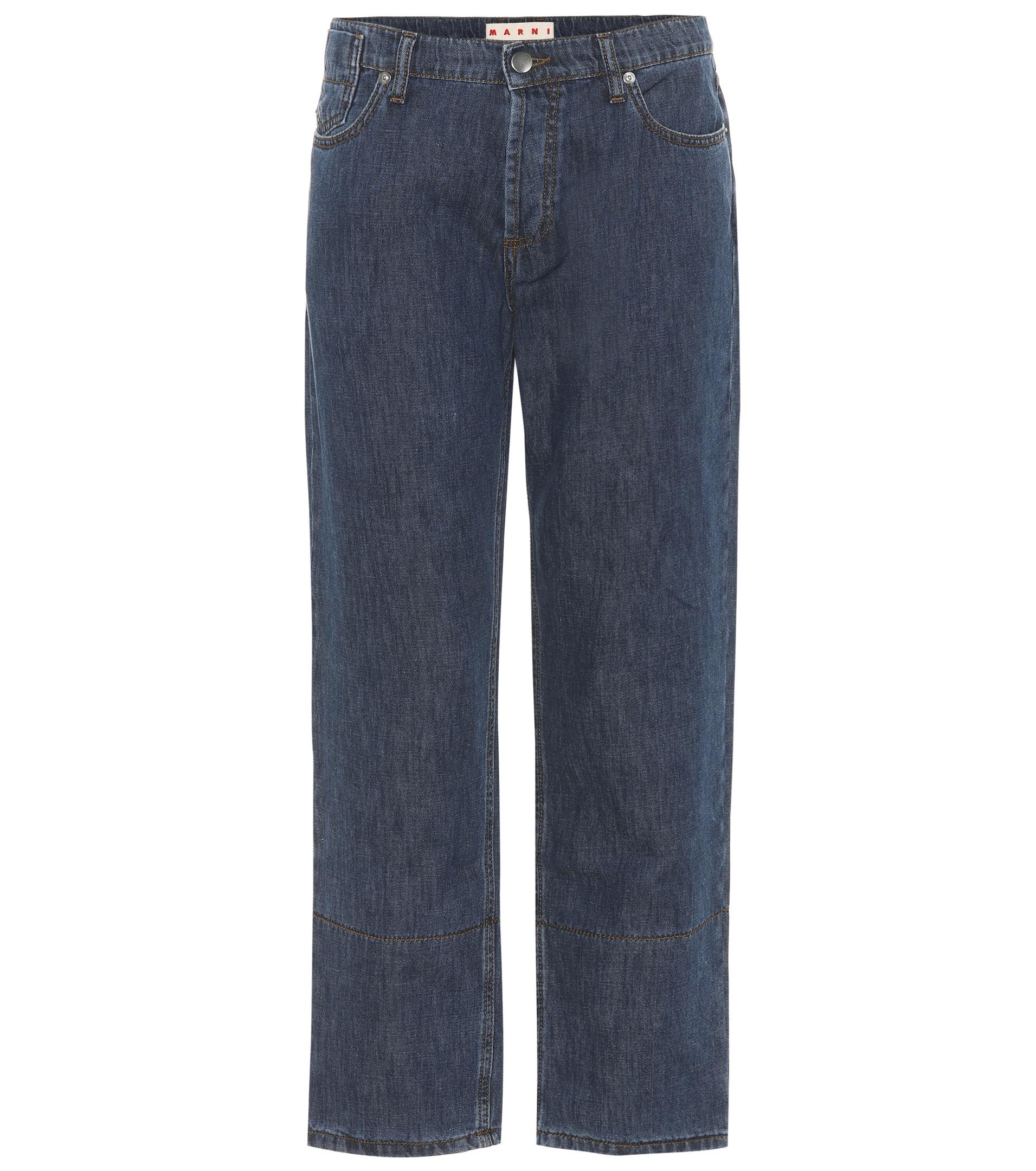 Marni Denim Cuffed Cotton And Linen Jeans in Cornflower (Blue) - Lyst