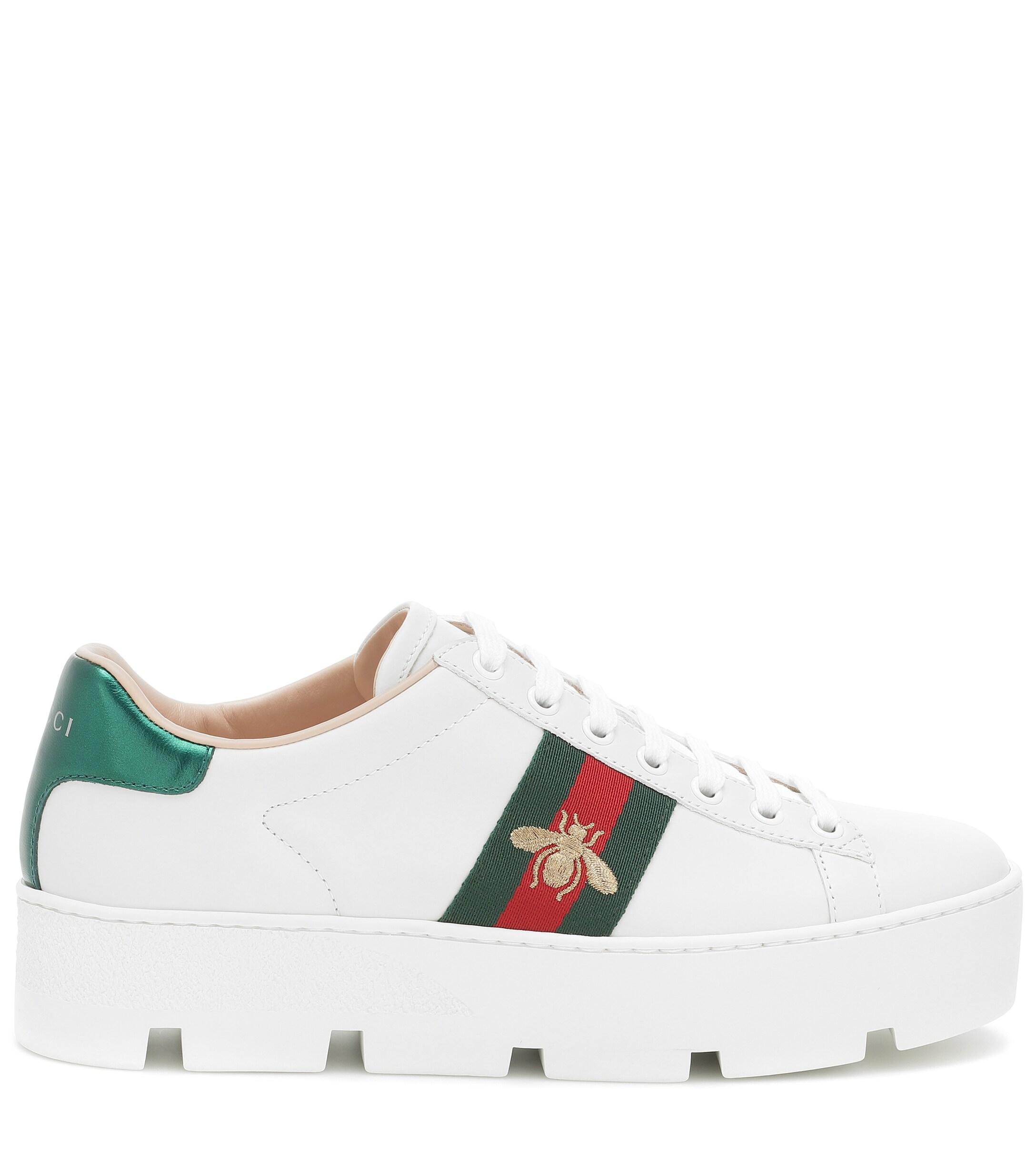 Gucci Ace Leather Flatform Trainers in White - Save 27% - Lyst