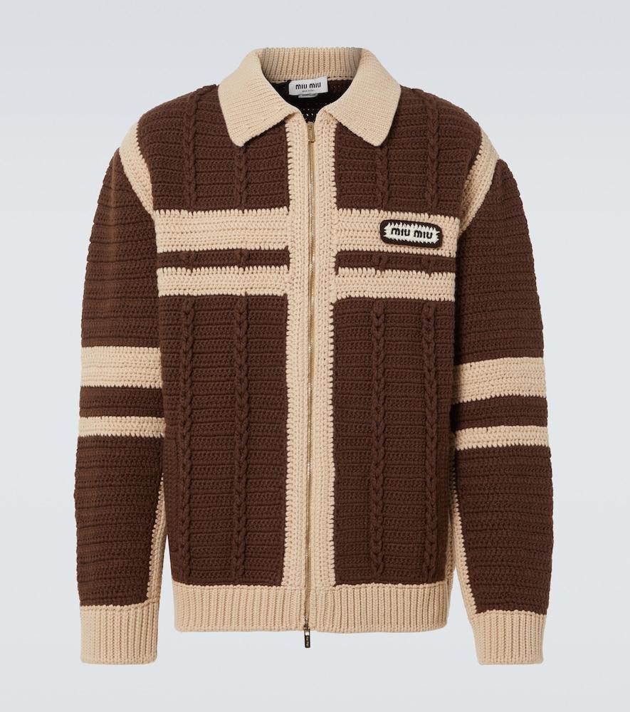Miu Miu Cable-Knit Cashmere Zip-Up Sweater in Brown for Men | Lyst UK