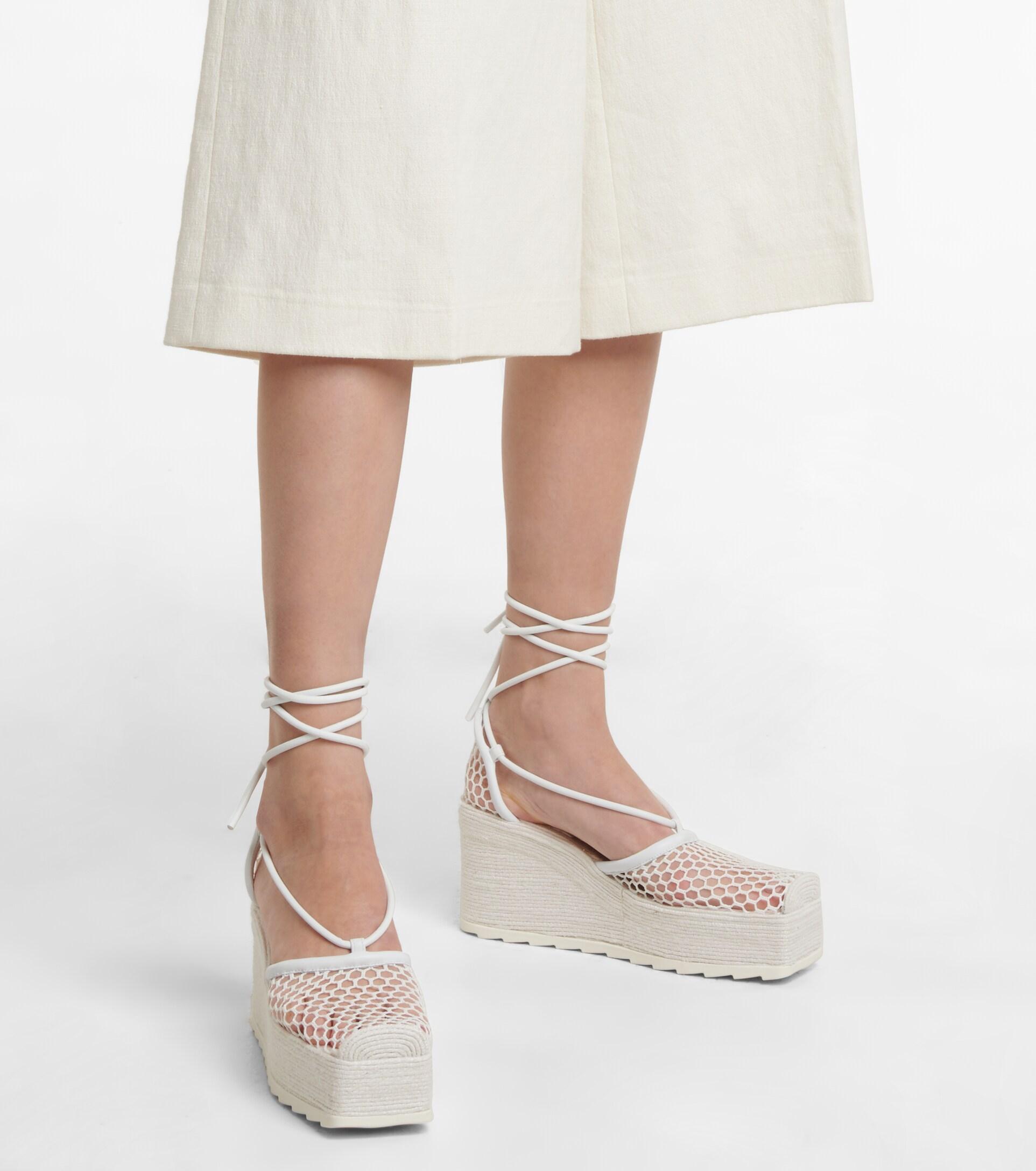 Bottega Veneta Stretch Leather Espadrille Wedges in White | Lyst