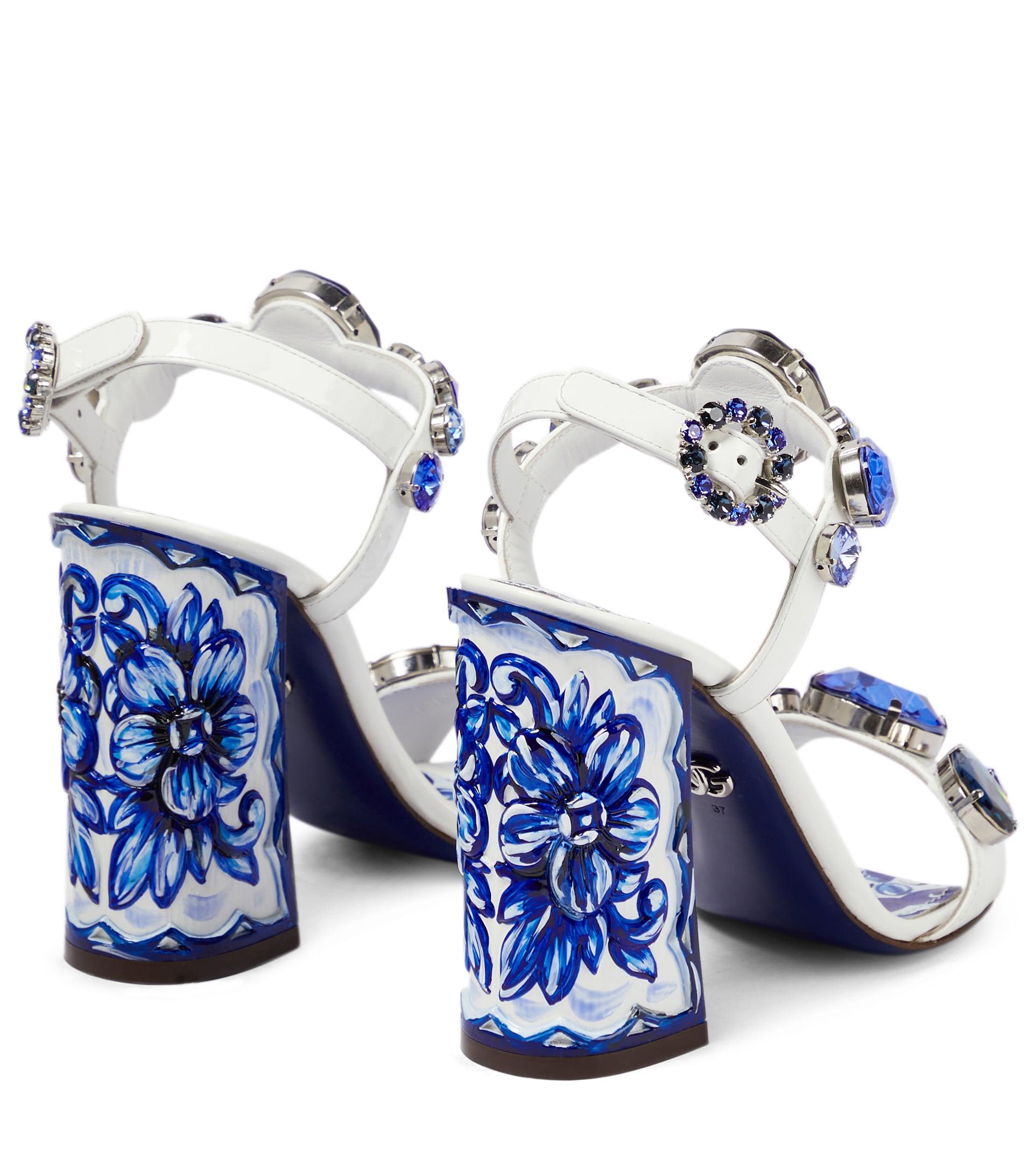 Dolce & Gabbana Majolica Embellished Leather Sandals in Blue