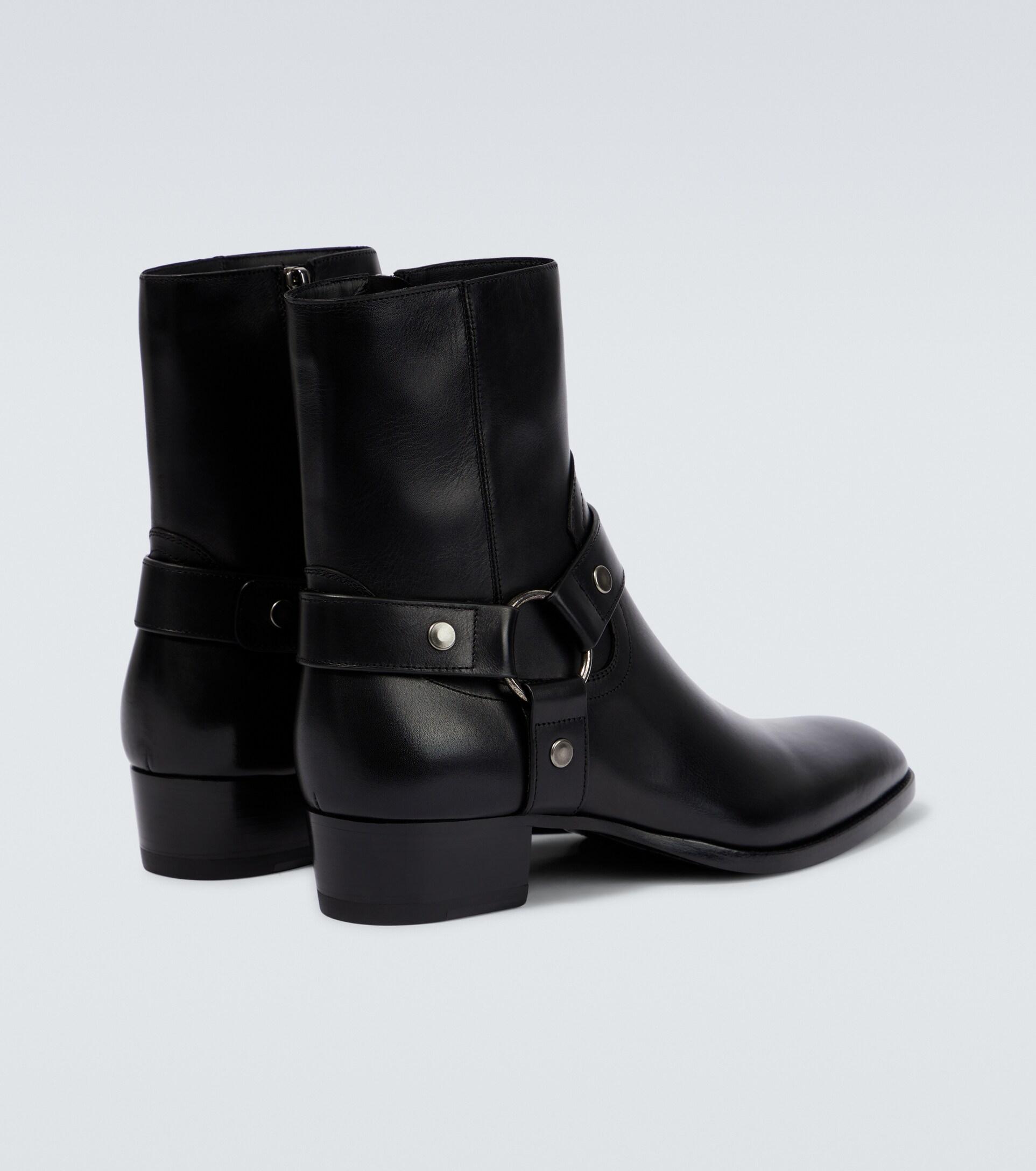 Saint Laurent Wyatt Harness Leather Ankle Boots in Black for Men | Lyst