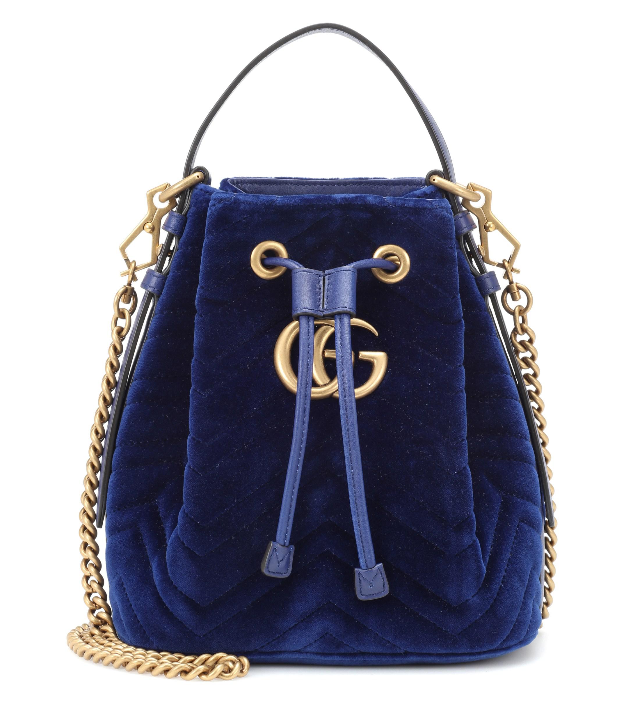 Gucci GG Marmont Velvet Bucket Bag in Blue | Lyst