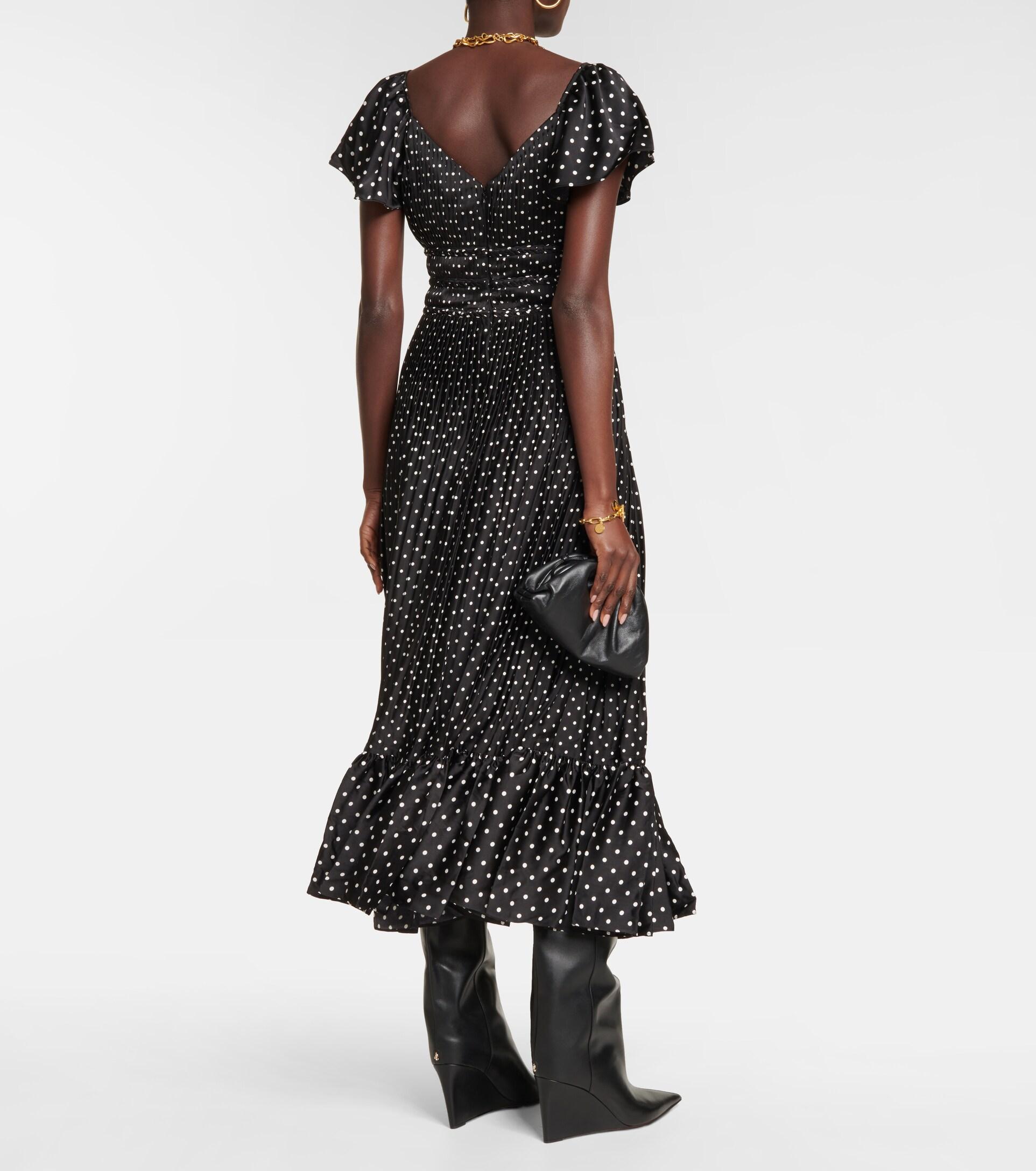 Polo Ralph Lauren Polka-dot Crepe Midi Dress in Black | Lyst