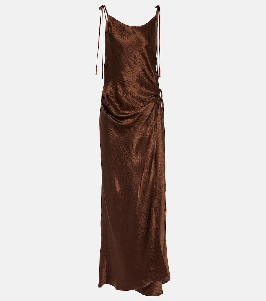Acne Studios Long Satin Wrap Dress in Brown | Lyst