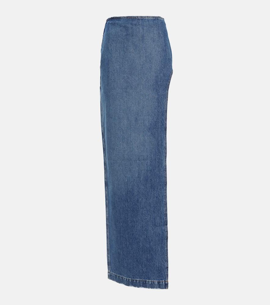 Monot Side-slit Denim Maxi Skirt in Blue | Lyst