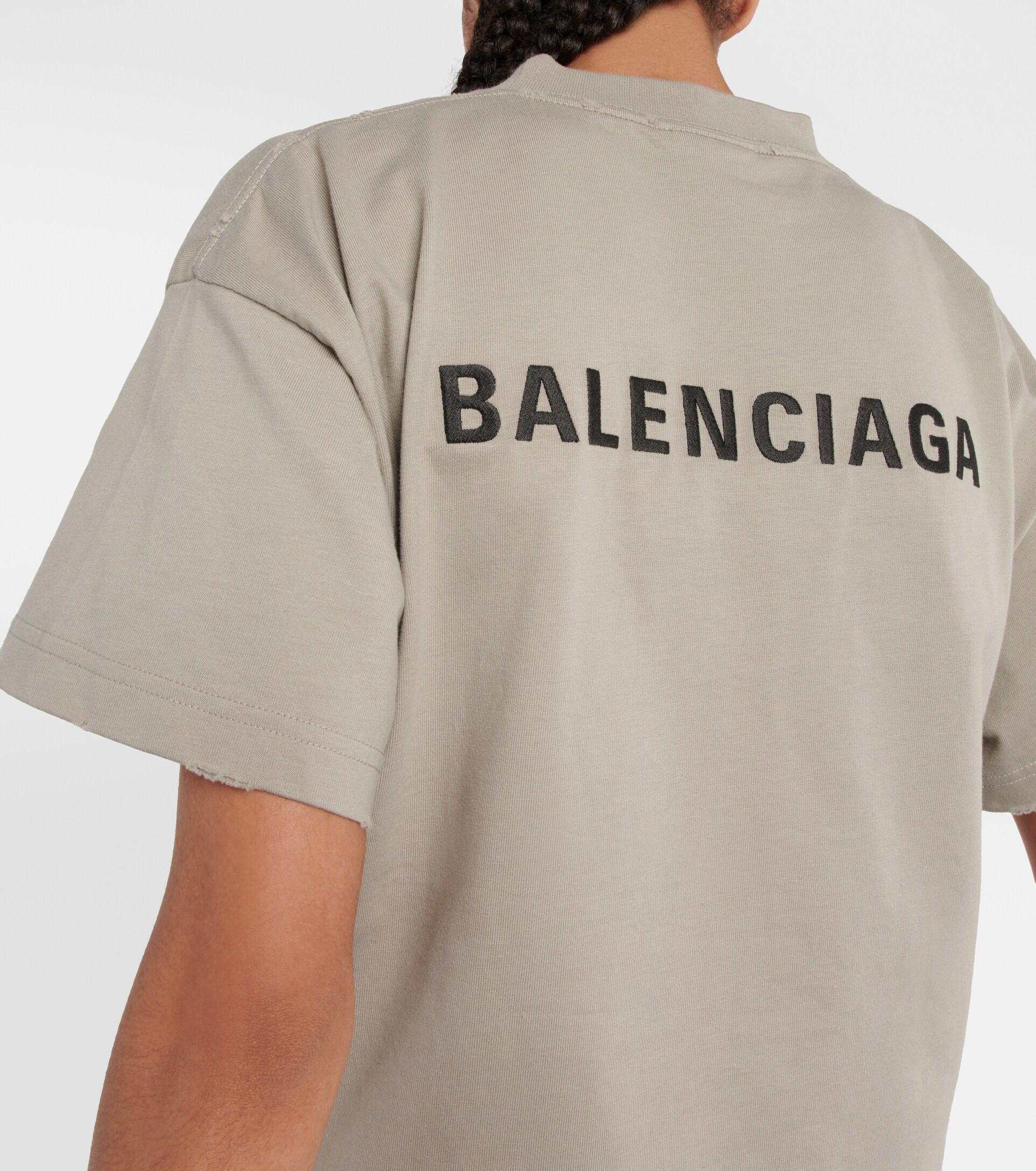 College Logo Cotton T Shirt in Beige - Balenciaga