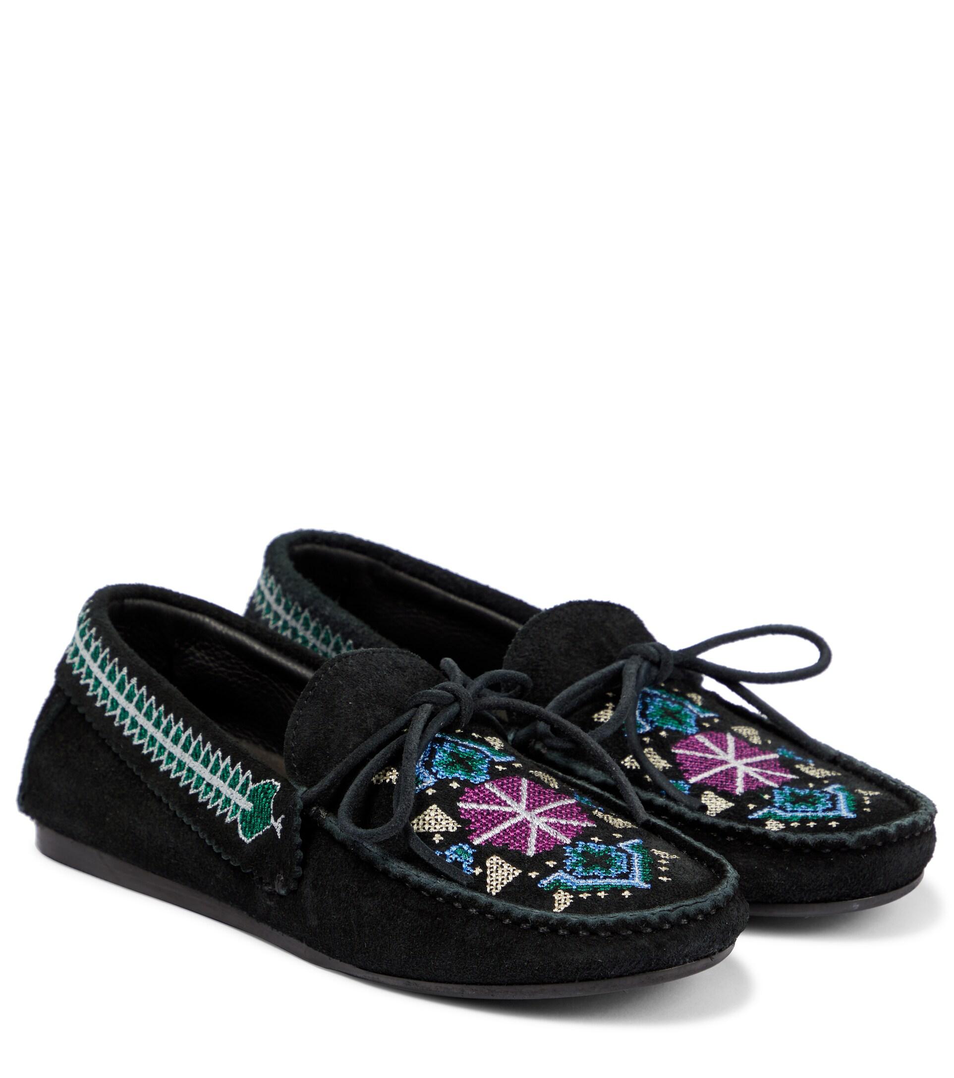 Isabel Marant Freen Embroidered Suede Moccasins in Black | Lyst