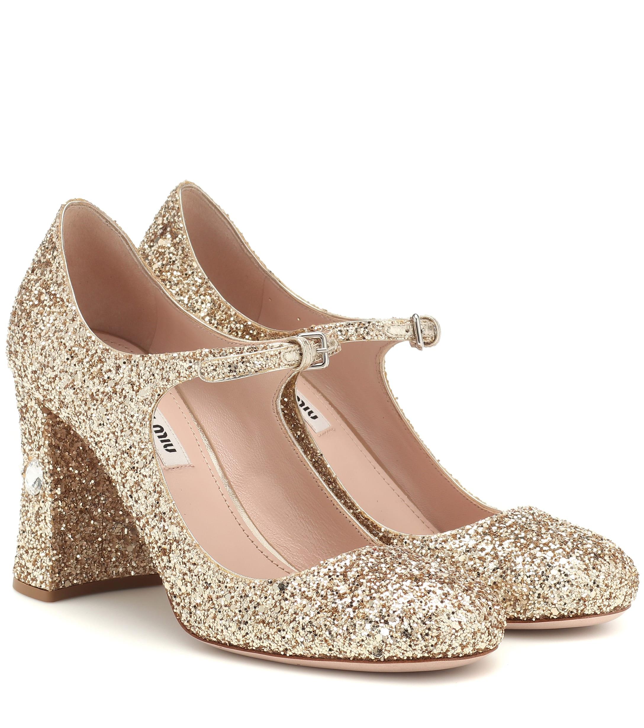 miu miu glitter mary jane pumps