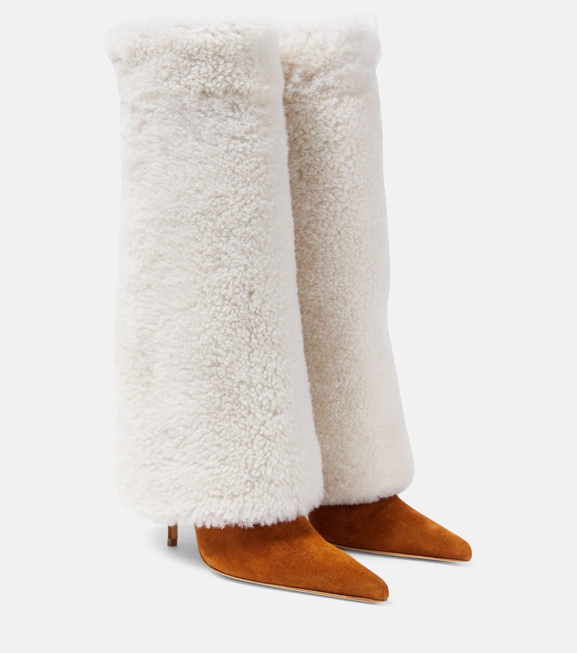 Magda Butrym Shearling And Suede Knee-high Boots in White | Lyst