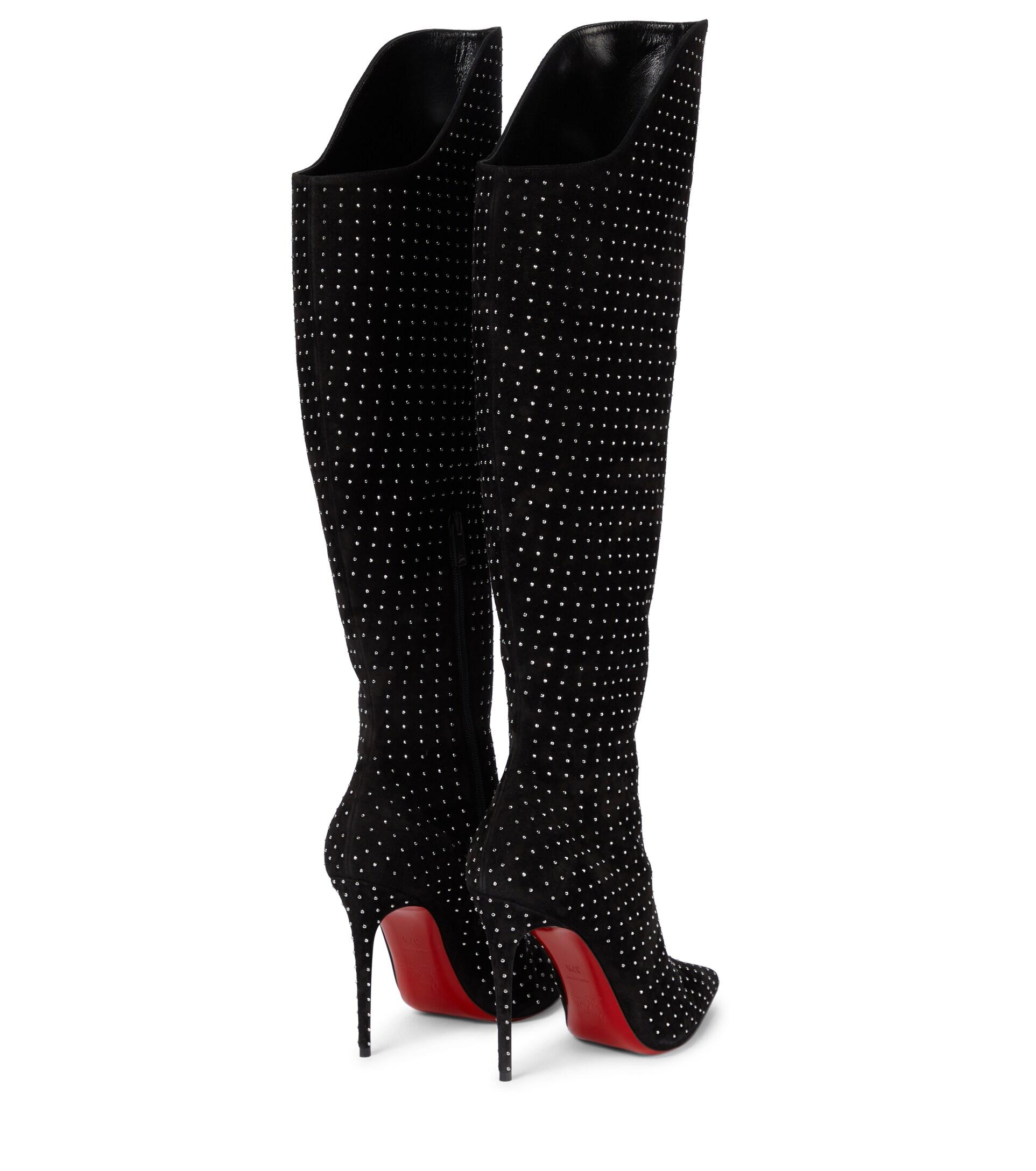 Christian Louboutin Alta Botta Plume 100 Suede Knee-high Boots in Black |  Lyst