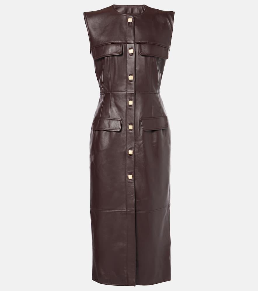 brown velvet wedding guest dress Ulla Johnson | Women's Adelina Midi Leather in Black main image 1