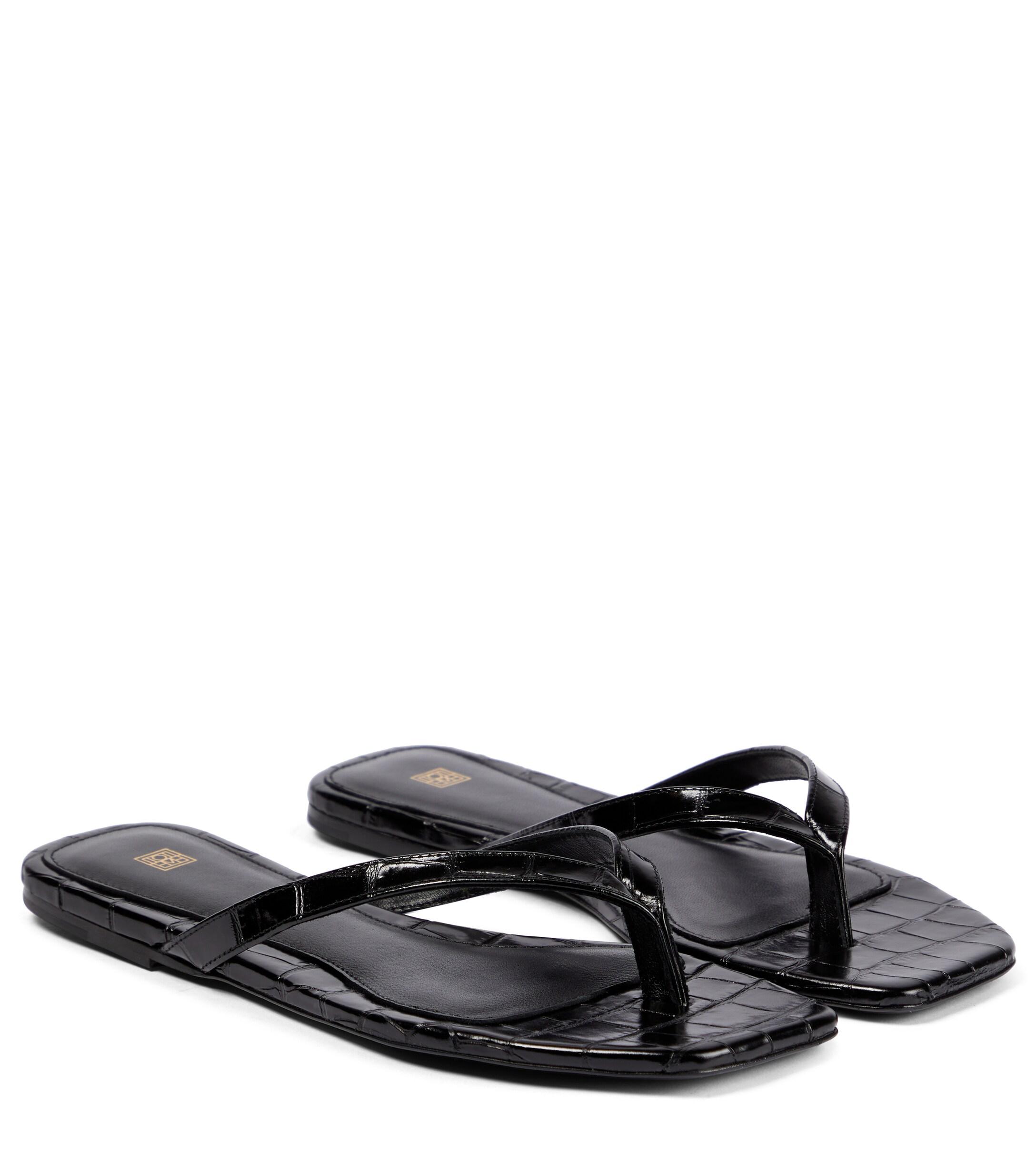 Totême Croc-effect Leather Thong Sandals in Black | Lyst Canada