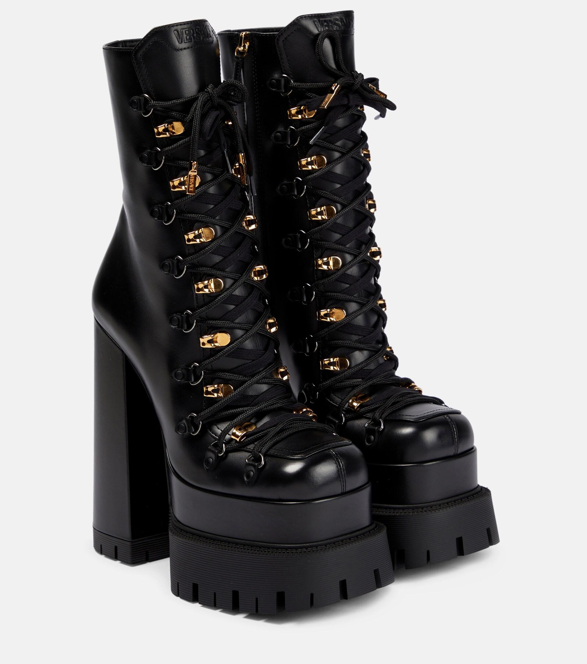 Versace Aevitas Lace-up Leather Ankle Boots in Black | Lyst
