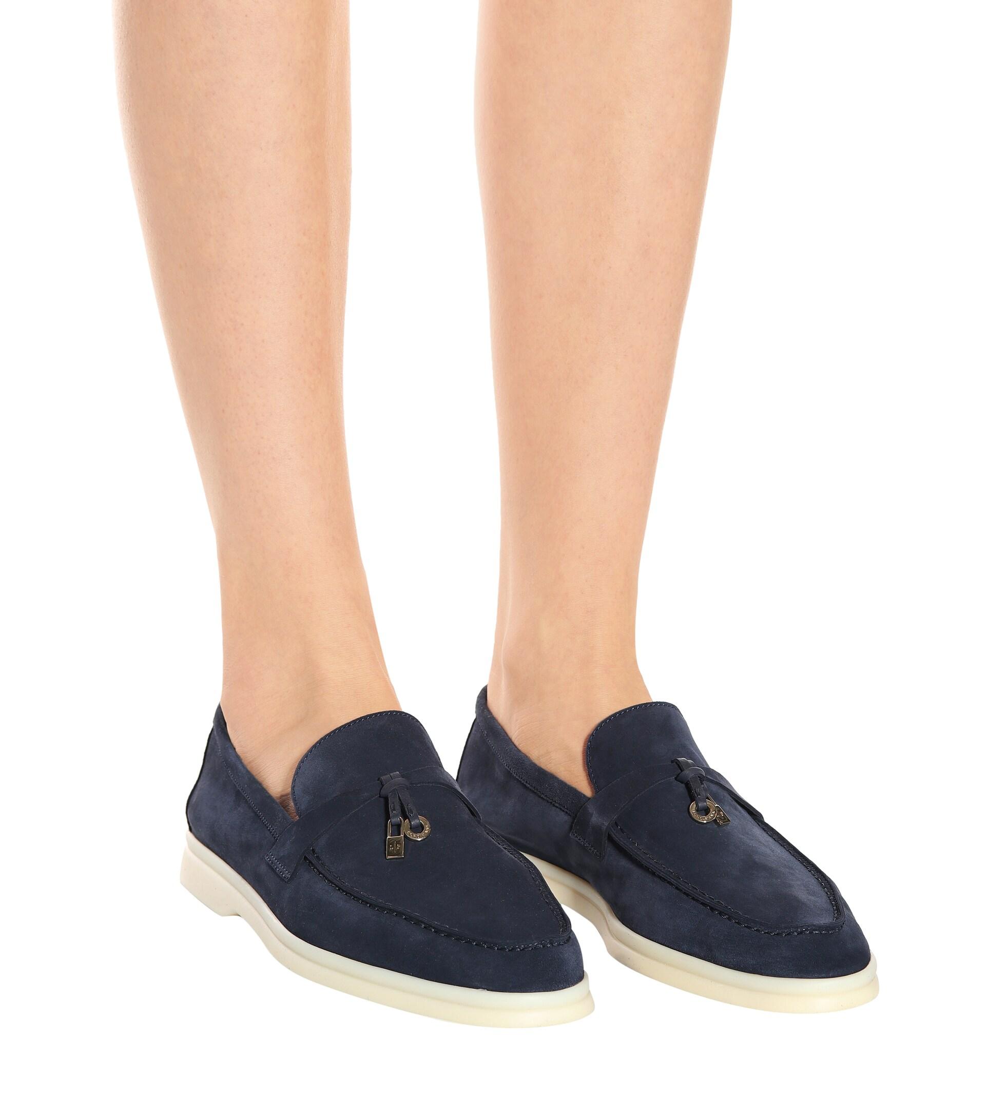 Loro Piana Summer Charms Walk Suede Loafers in Blue