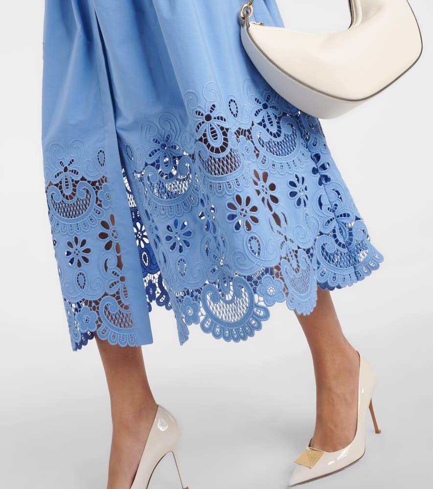 knee length dresses for ladies VALENTINO BLUE & METALLIC GOLD LACE PARTY DRESS 2016 main image 1